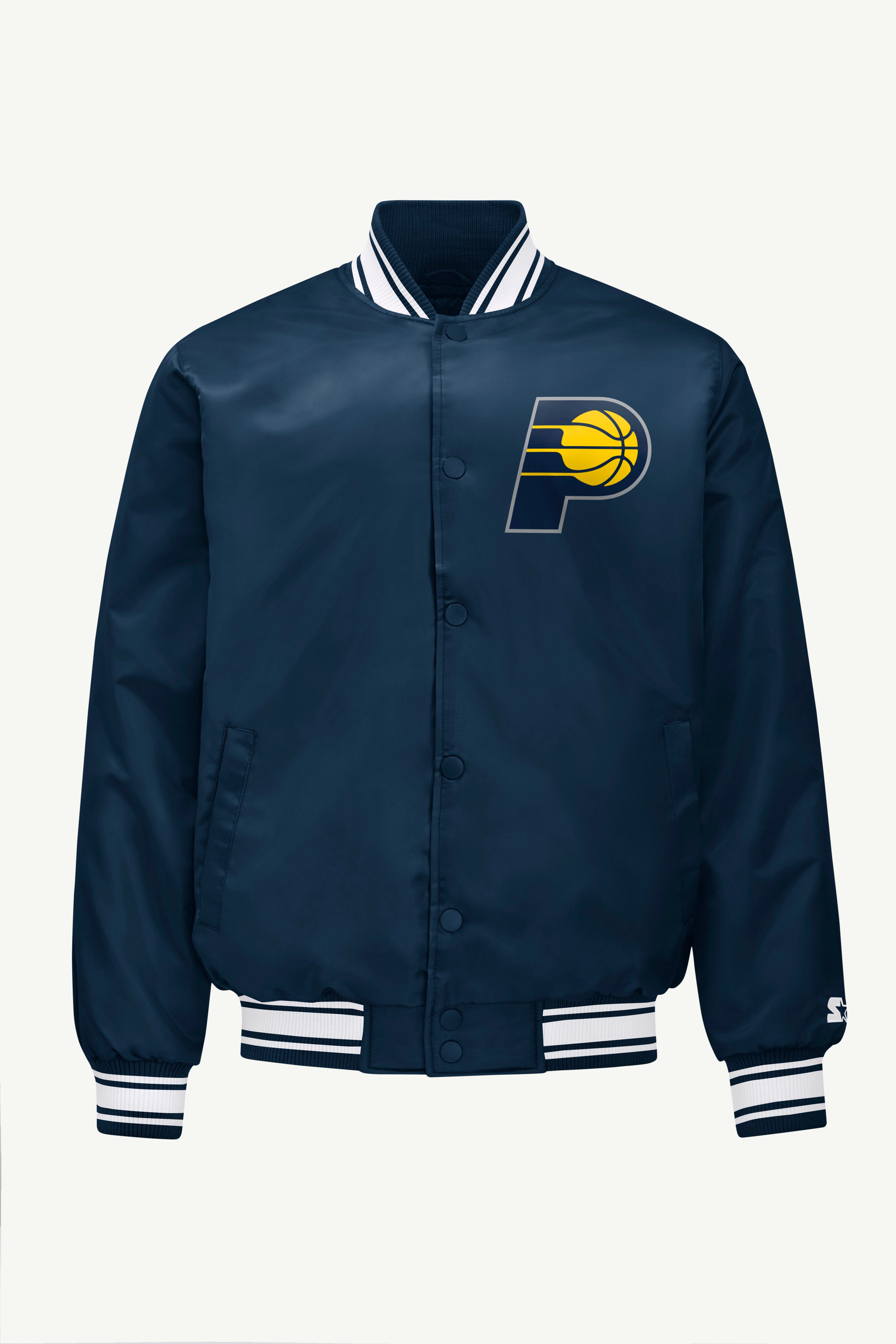 MENS INDIANA PACERS PRINTED GRAPHIC SATIN VARSITY JACKET View 1