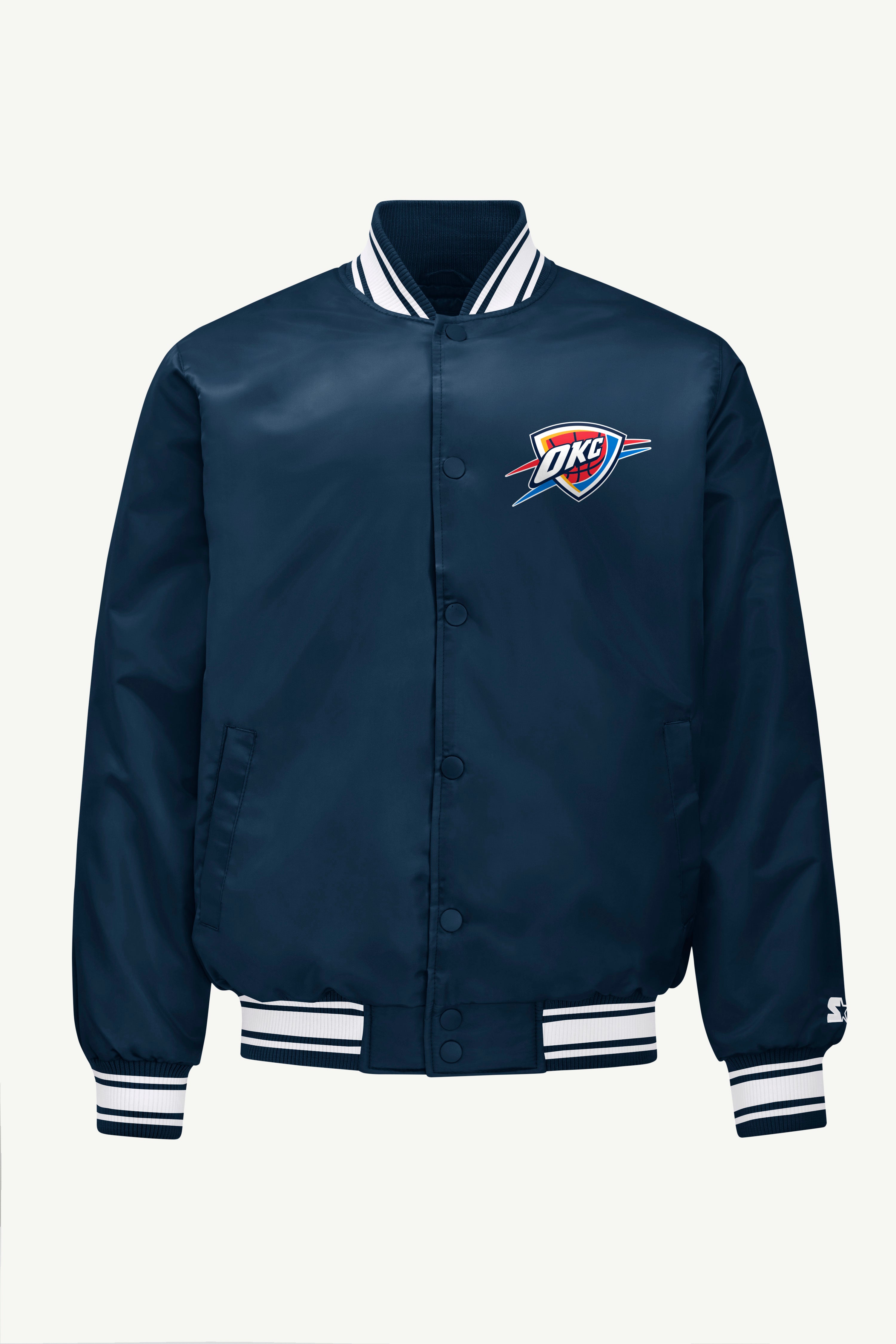 Mens Oklahoma City Thunder Mesh Look Satin Varsity Jacket | NBA