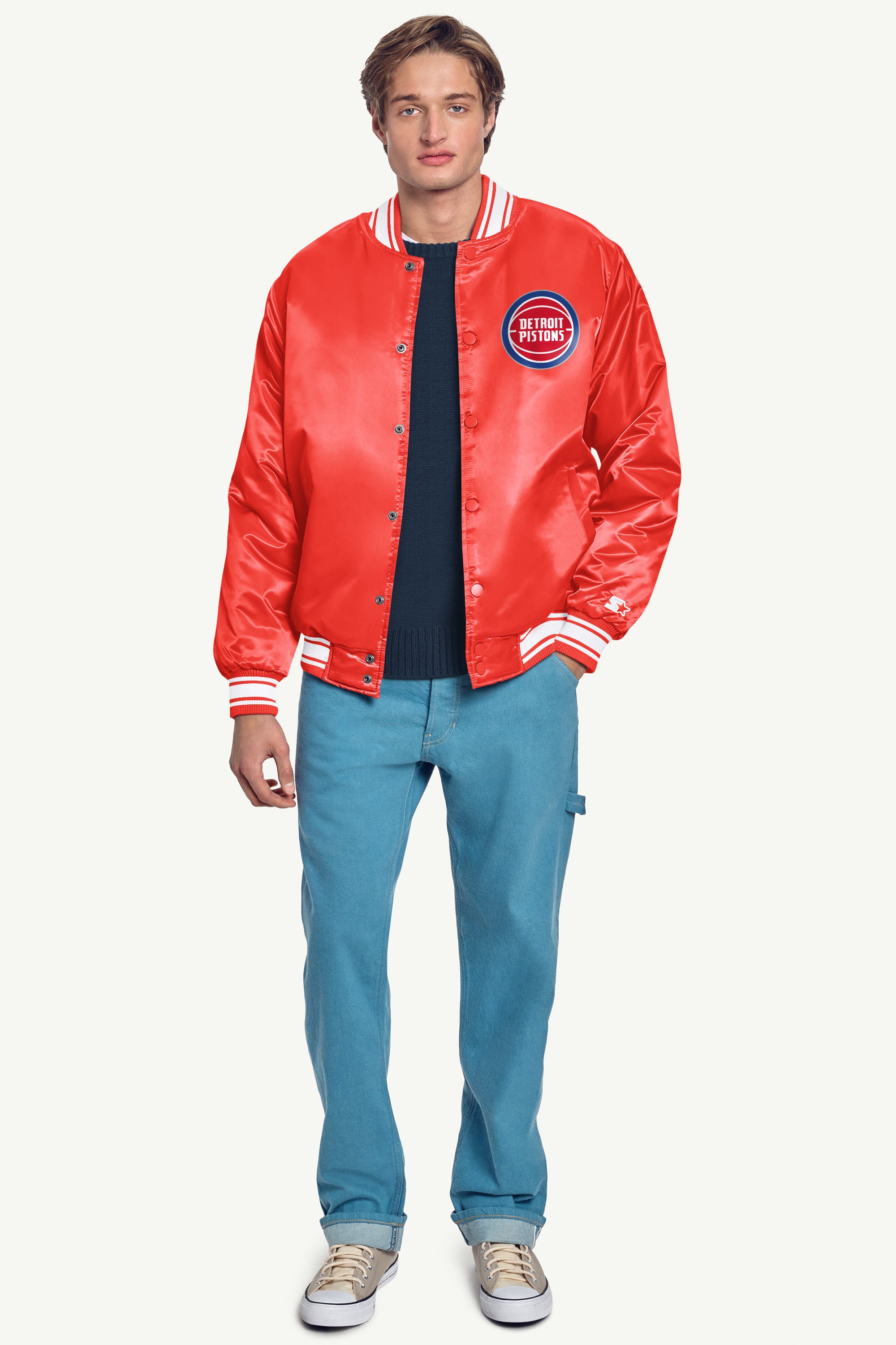 MENS DETROIT PISTONS PRINTED GRAPHIC SATIN VARSITY JACKET View 4
