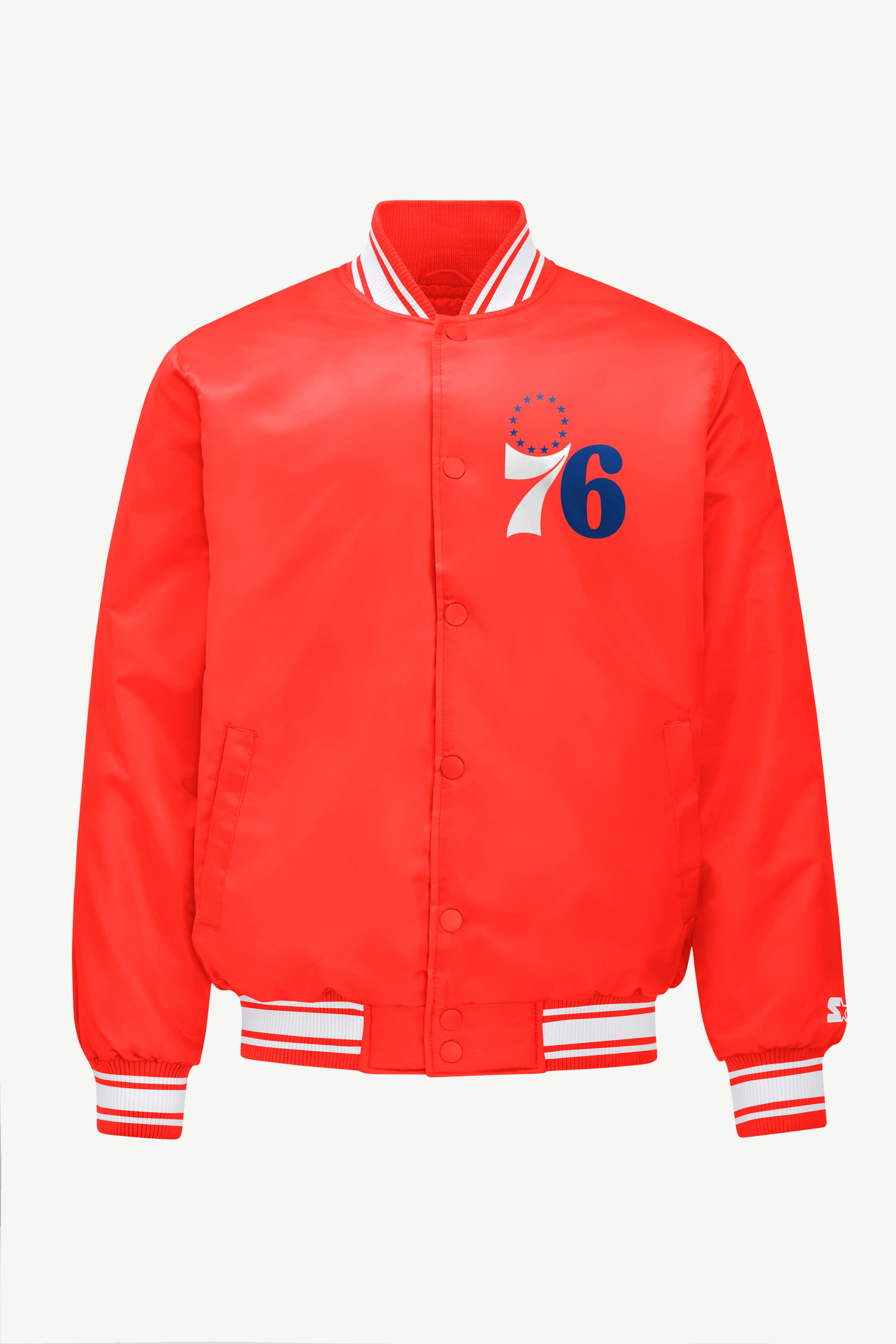 Mens Philadephia 76ers Mesh Look Satin Varsity Jacket | NBA | Starter