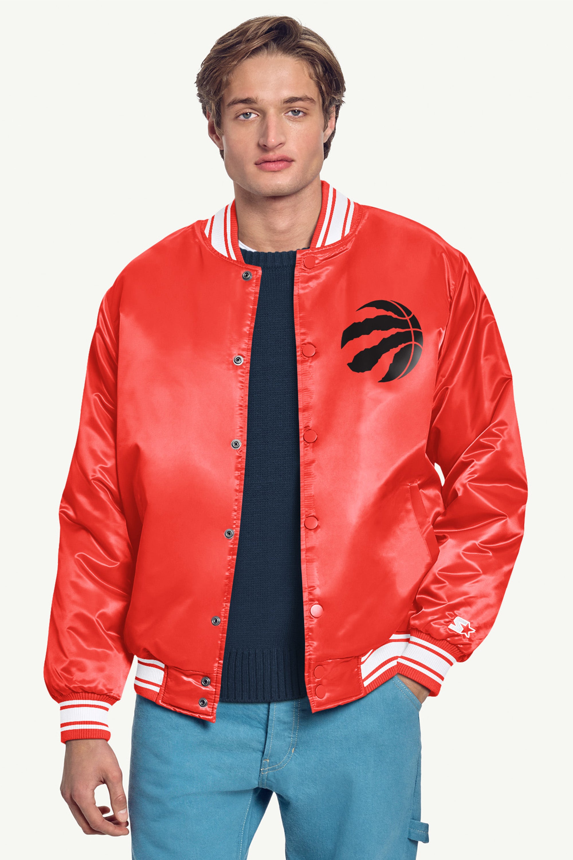 MENS TORONTO RAPTORS PRINTED GRAPHIC SATIN VARSITY JACKET View 3 | Toronto Raptors