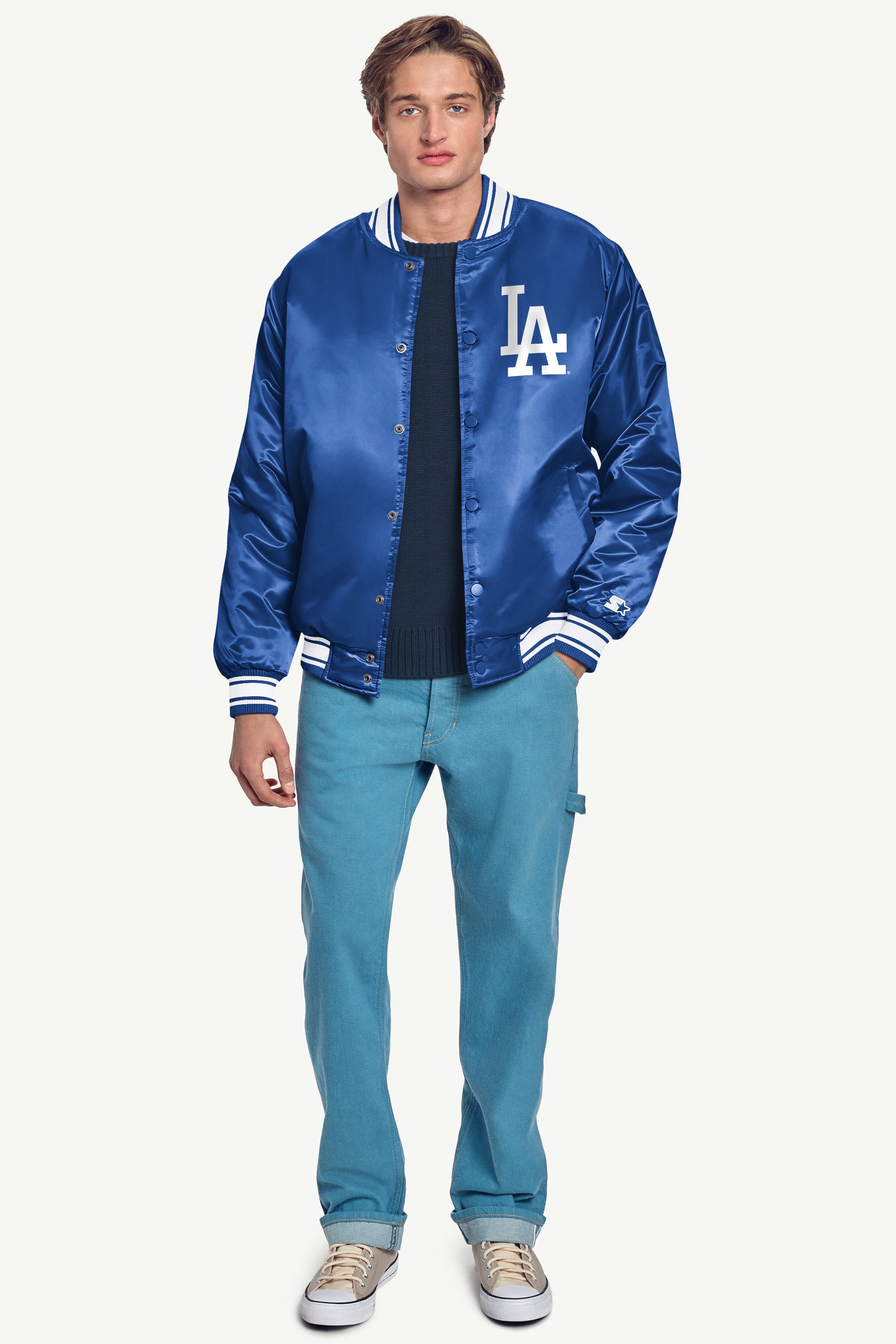 MENS LOS ANGELES DODGERS HOMEPLATE PRINTED GRAPHIC SATIN VARSITY JACKET View 4 | Satin Varsity Jackets