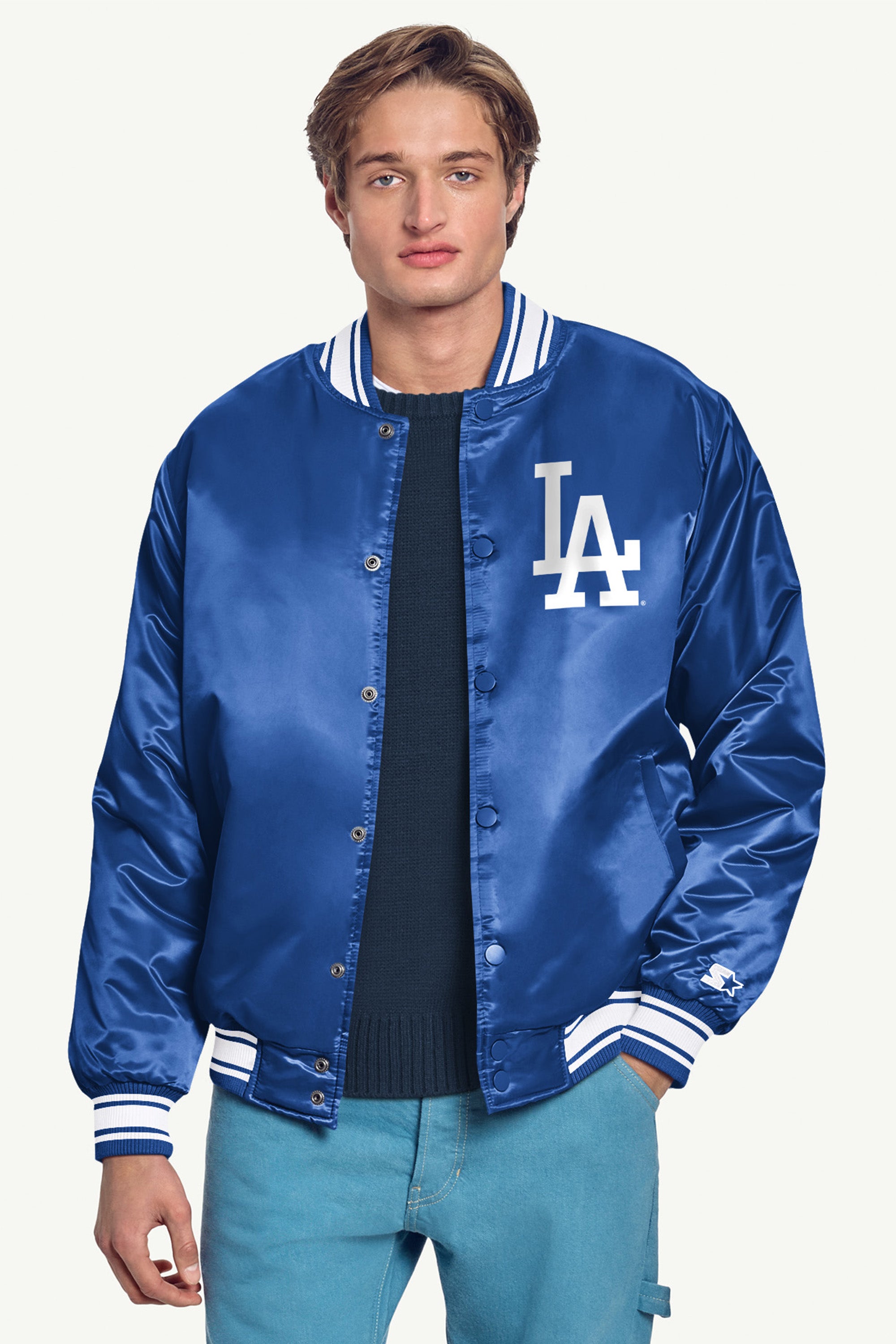 Mens Los Angeles Dodgers Homeplate Printed Graphic Satin Varsity