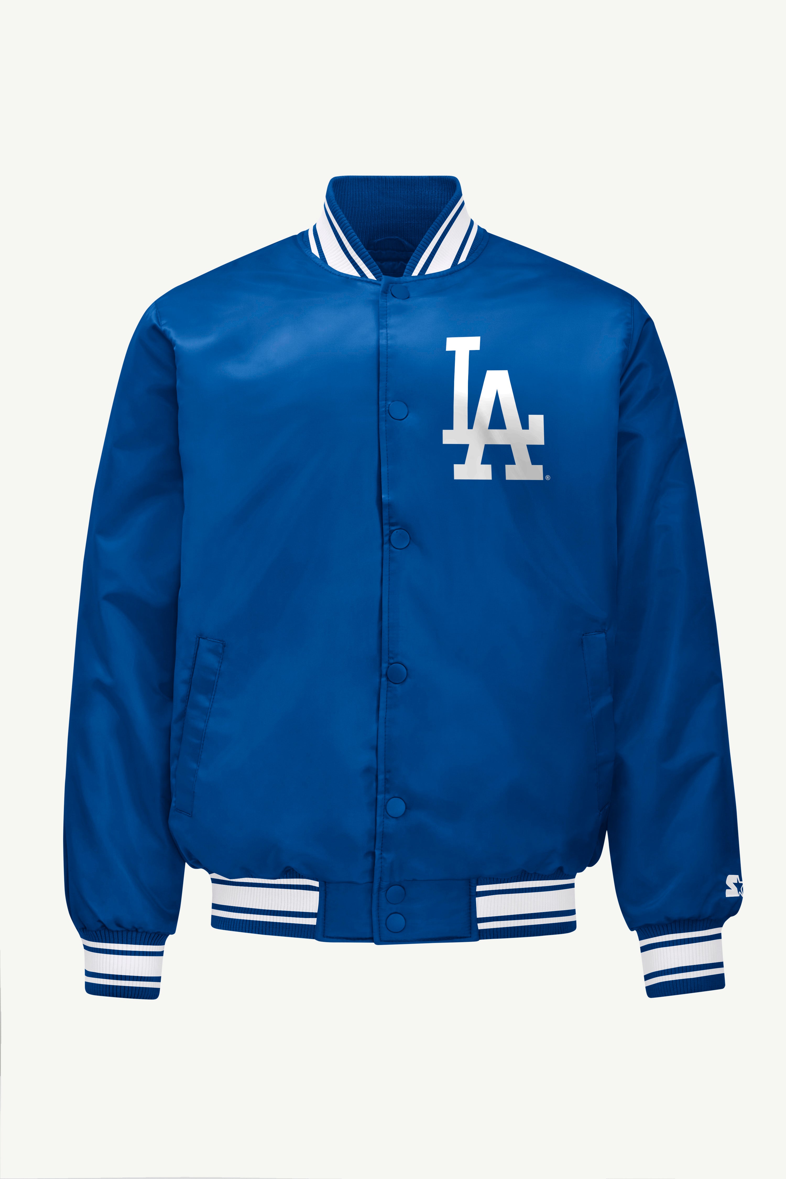 MENS LOS ANGELES DODGERS HOMEPLATE PRINTED GRAPHIC SATIN VARSITY JACKET View 1 | Los Angeles Dodgers
