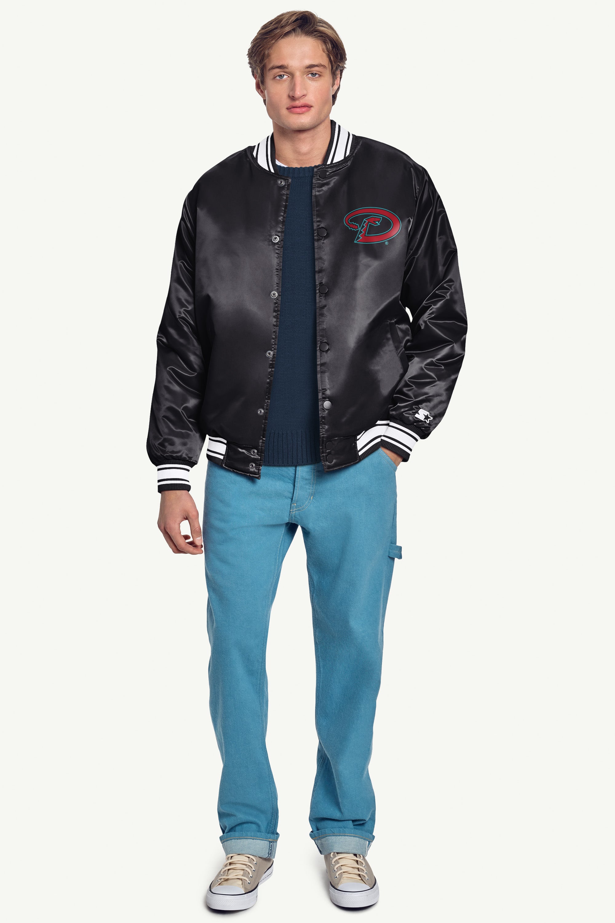 MENS ARIZONA DIAMONDBACKS PRINTED HOMEPLATE SATIN VARSITY JACKET View 4 | Starter Jackets