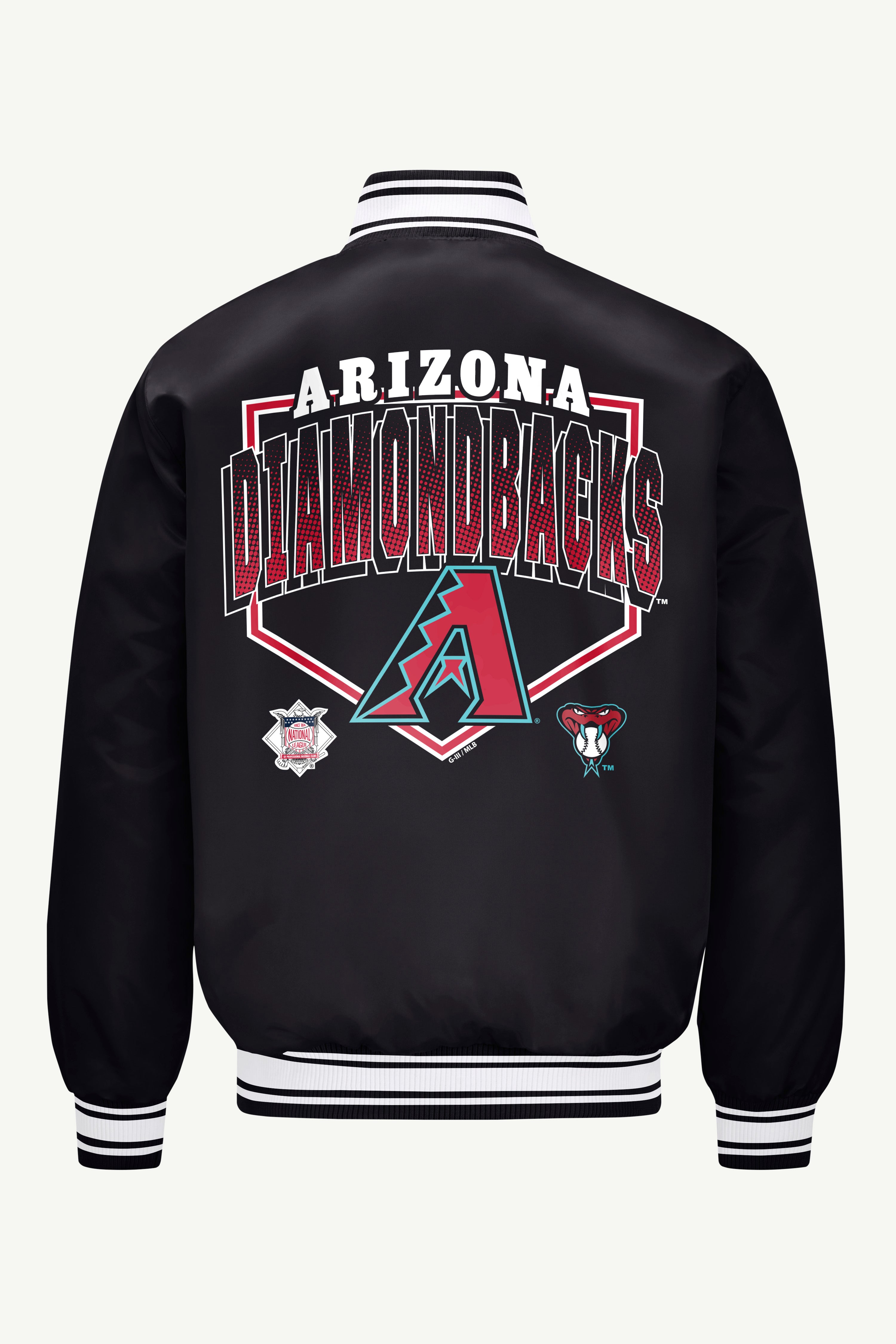 MENS ARIZONA DIAMONDBACKS PRINTED HOMEPLATE SATIN VARSITY JACKET View 2 | Starter Jackets