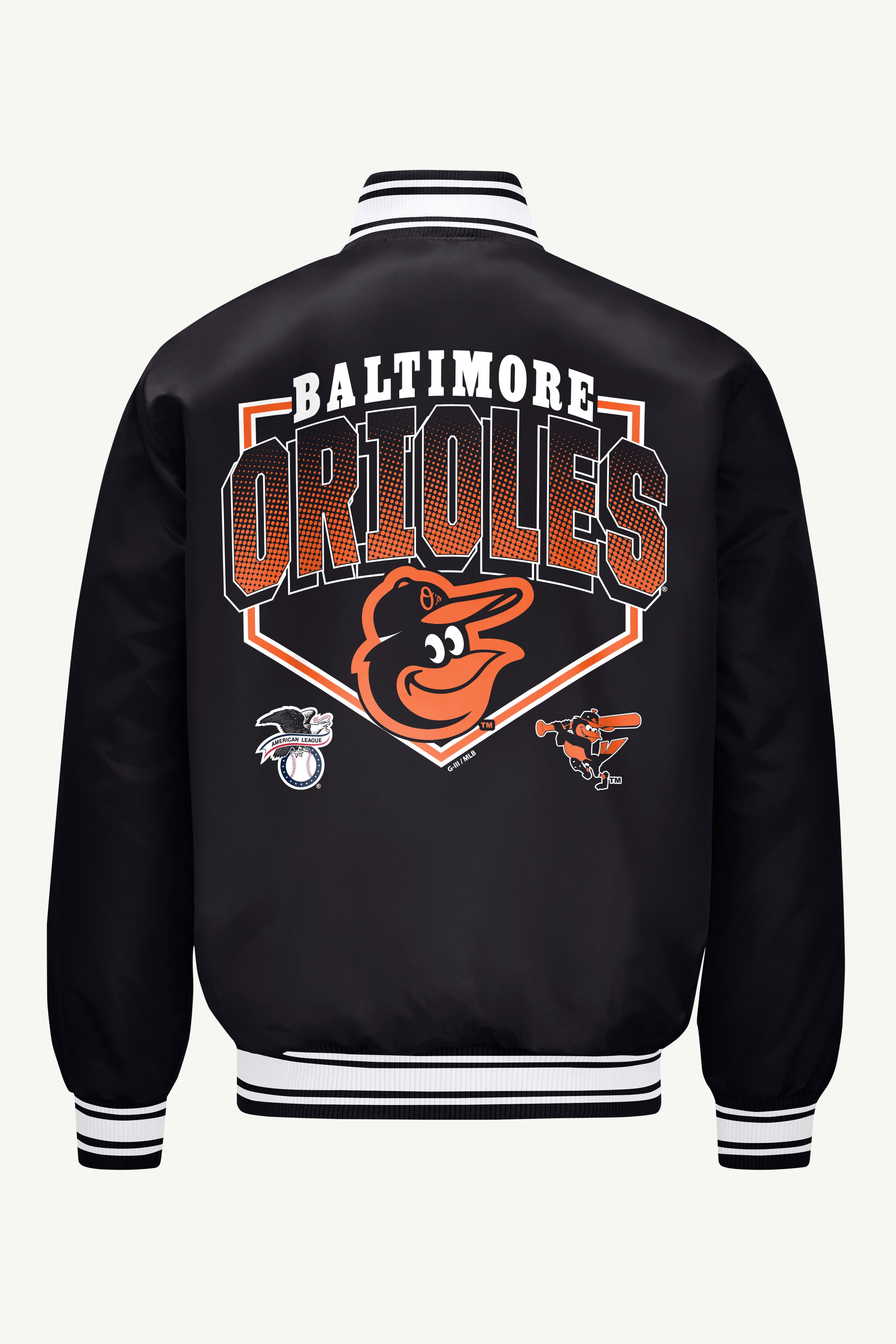 MENS BALTIMORE ORIOLES PRINTED HOMEPLATE SATIN VARSITY JACKET View 2 | Satin Varsity Jackets MENS BALTIMORE ORIOLES PRINTED HOMEPLATE SATIN VARSITY JACKET View 2 | Satin Varsity Jackets