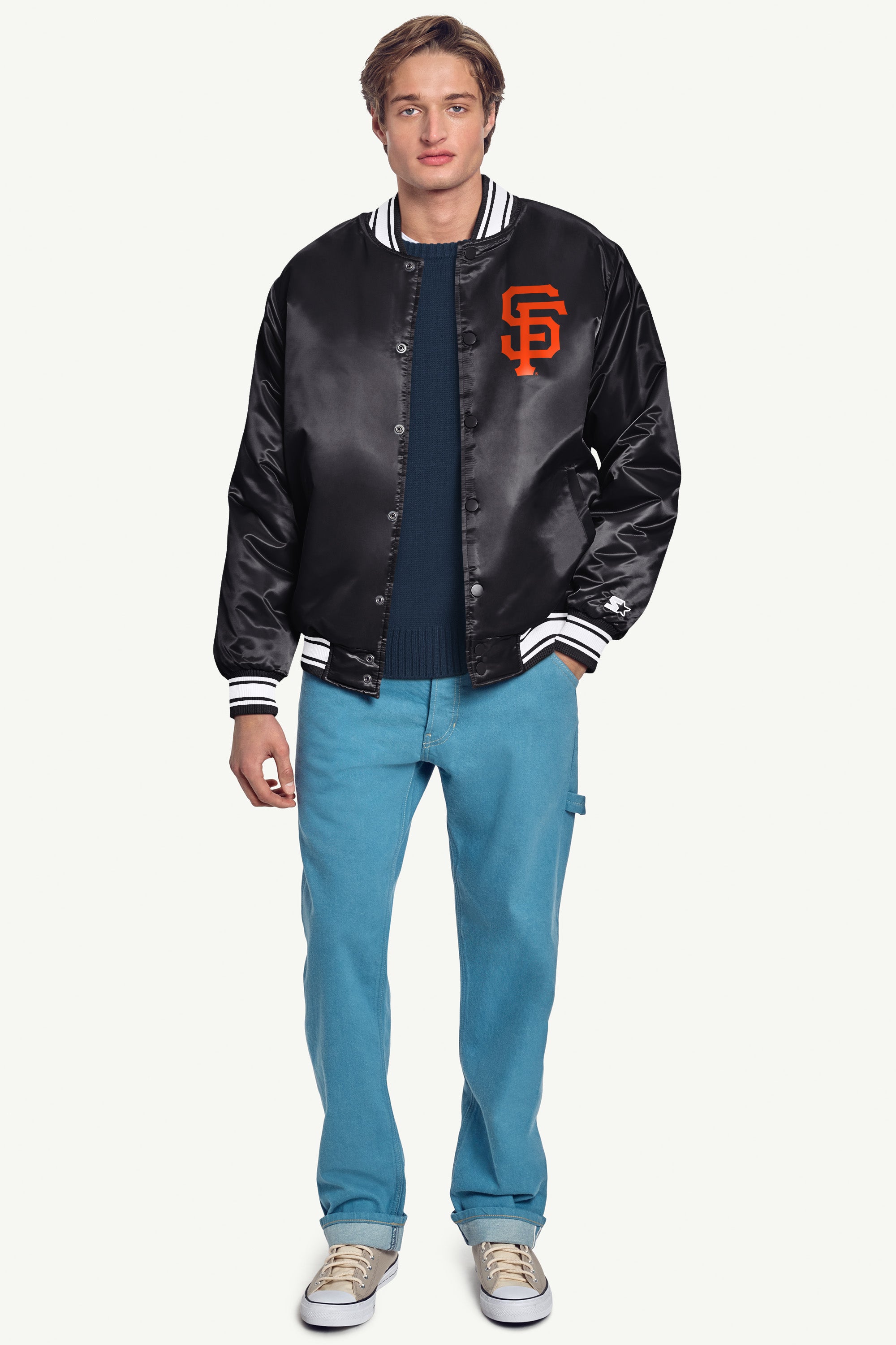 MENS SAN FRANCISCO GIANTS PRINTED HOMEPLATE SATIN VARSITY JACKET View 4 | MLB