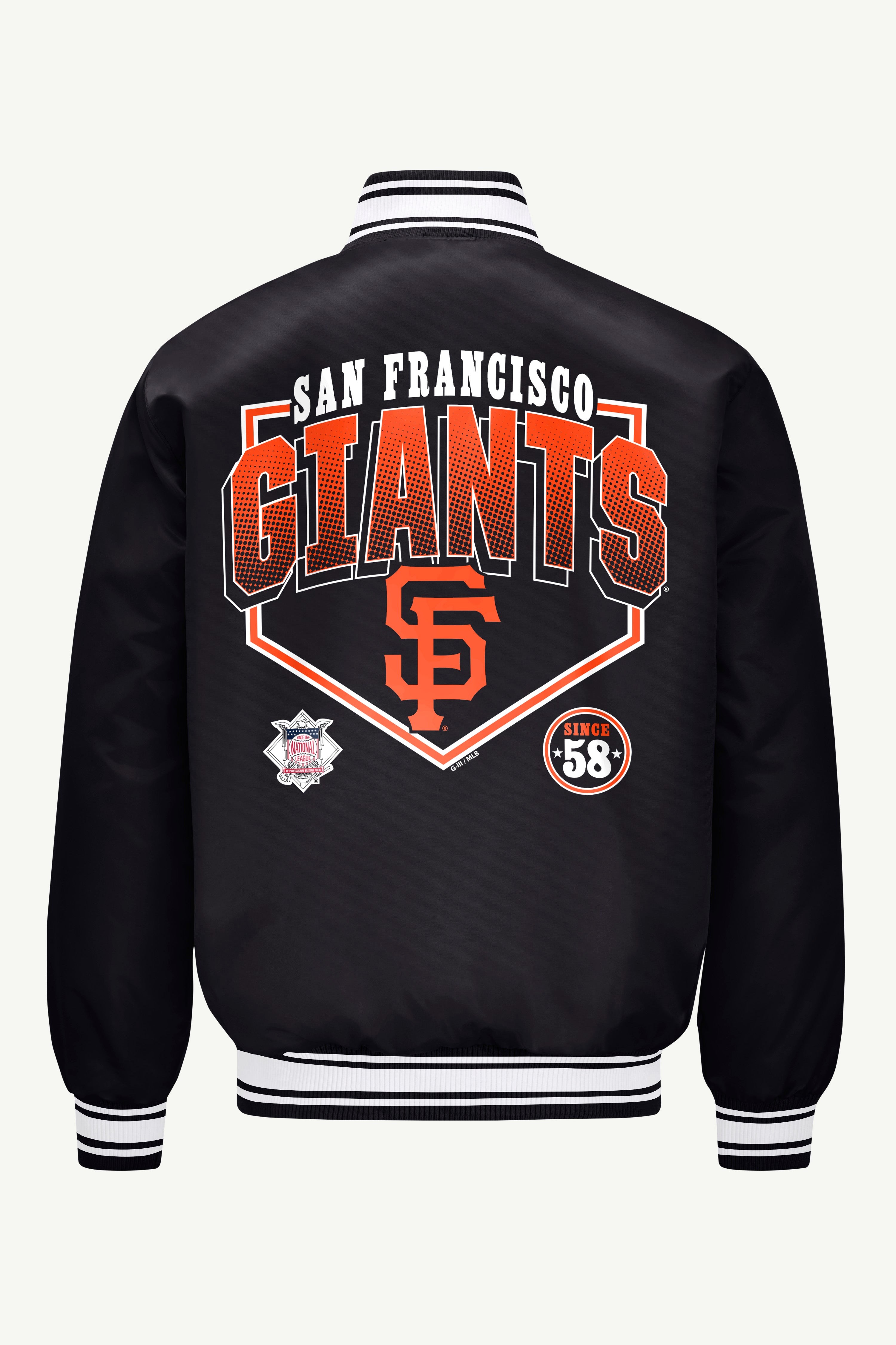 MENS SAN FRANCISCO GIANTS PRINTED HOMEPLATE SATIN VARSITY JACKET View 2