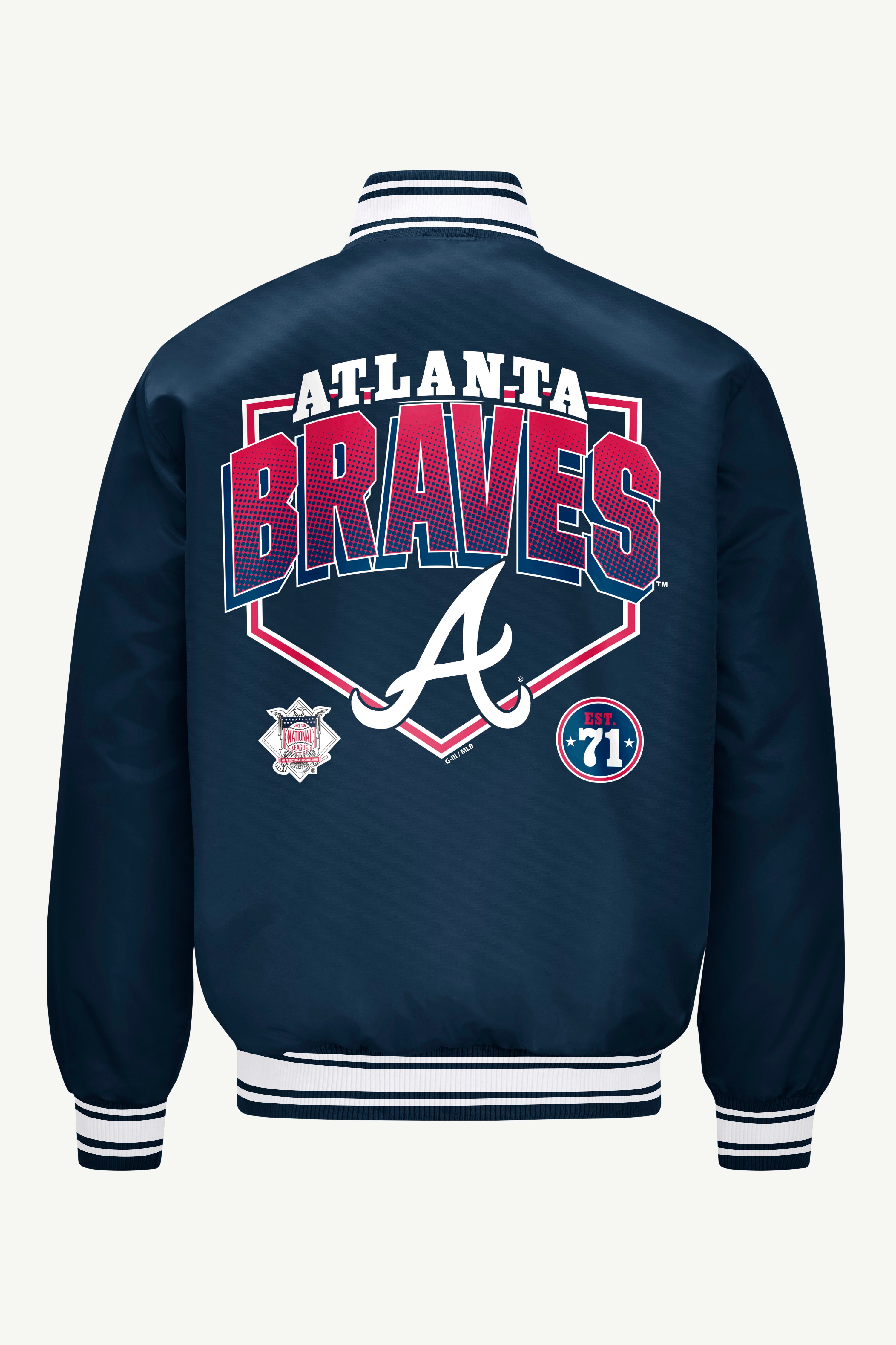 MENS ATLANTA BRAVES PRINTED HOMEPLATE SATIN VARSITY JACKET View 2 | Satin Varsity Jackets MENS ATLANTA BRAVES PRINTED HOMEPLATE SATIN VARSITY JACKET View 2 | Satin Varsity Jackets