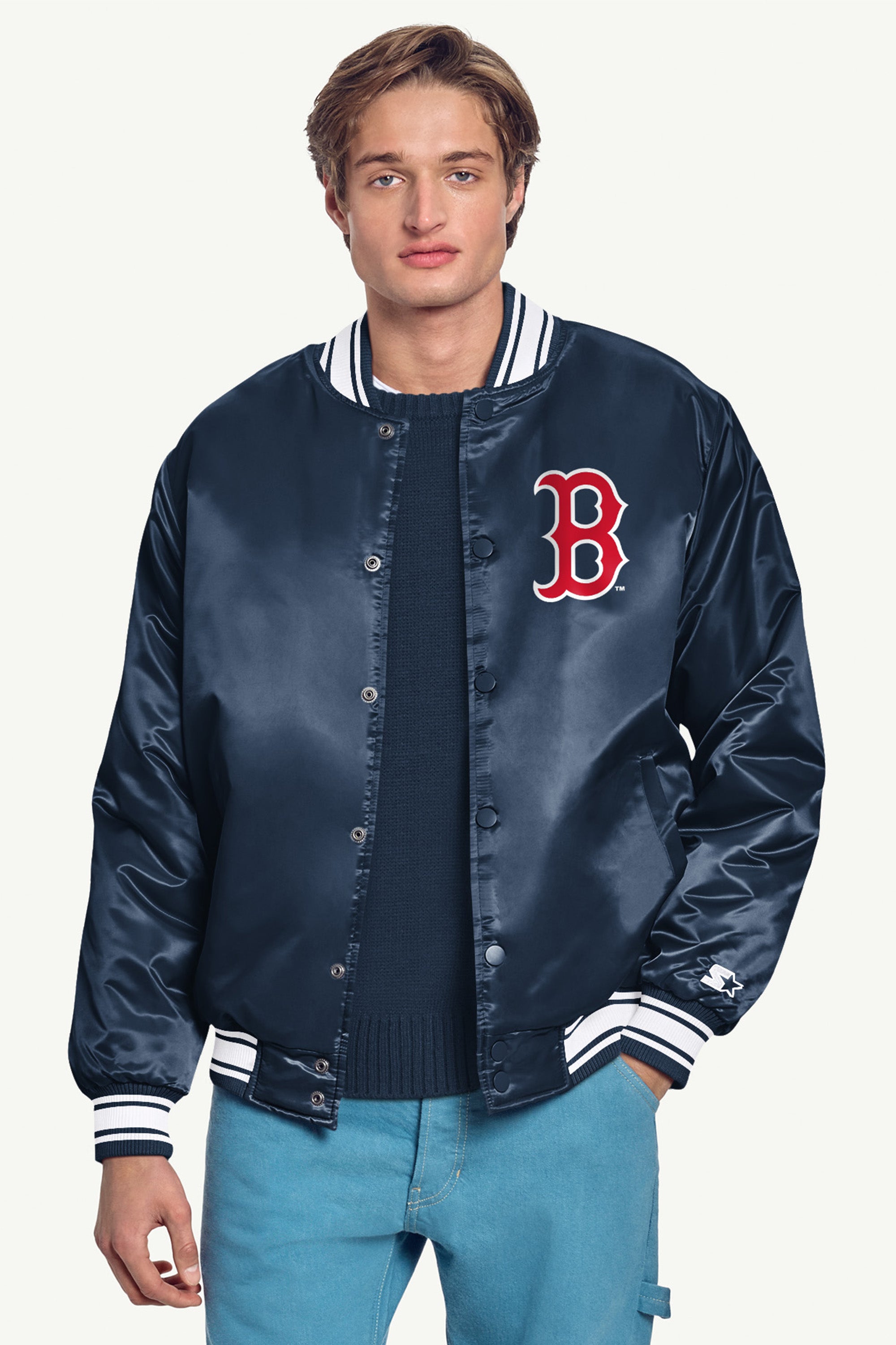 MENS BOSTON RED SOX PRINTED HOMEPLATE SATIN VARSITY JACKET View 3 | Starter Jackets
