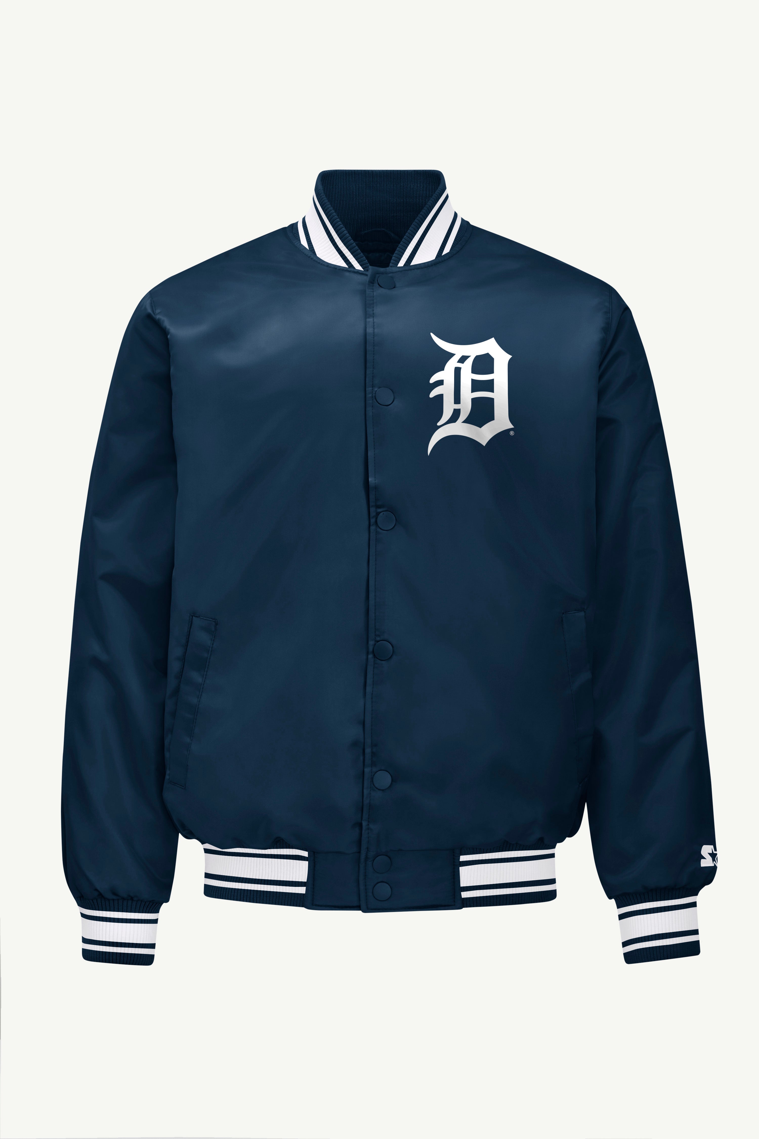 MENS DETROIT TIGERS PRINTED HOMEPLATE SATIN VARSITY JACKET View 1 | Starter Jackets