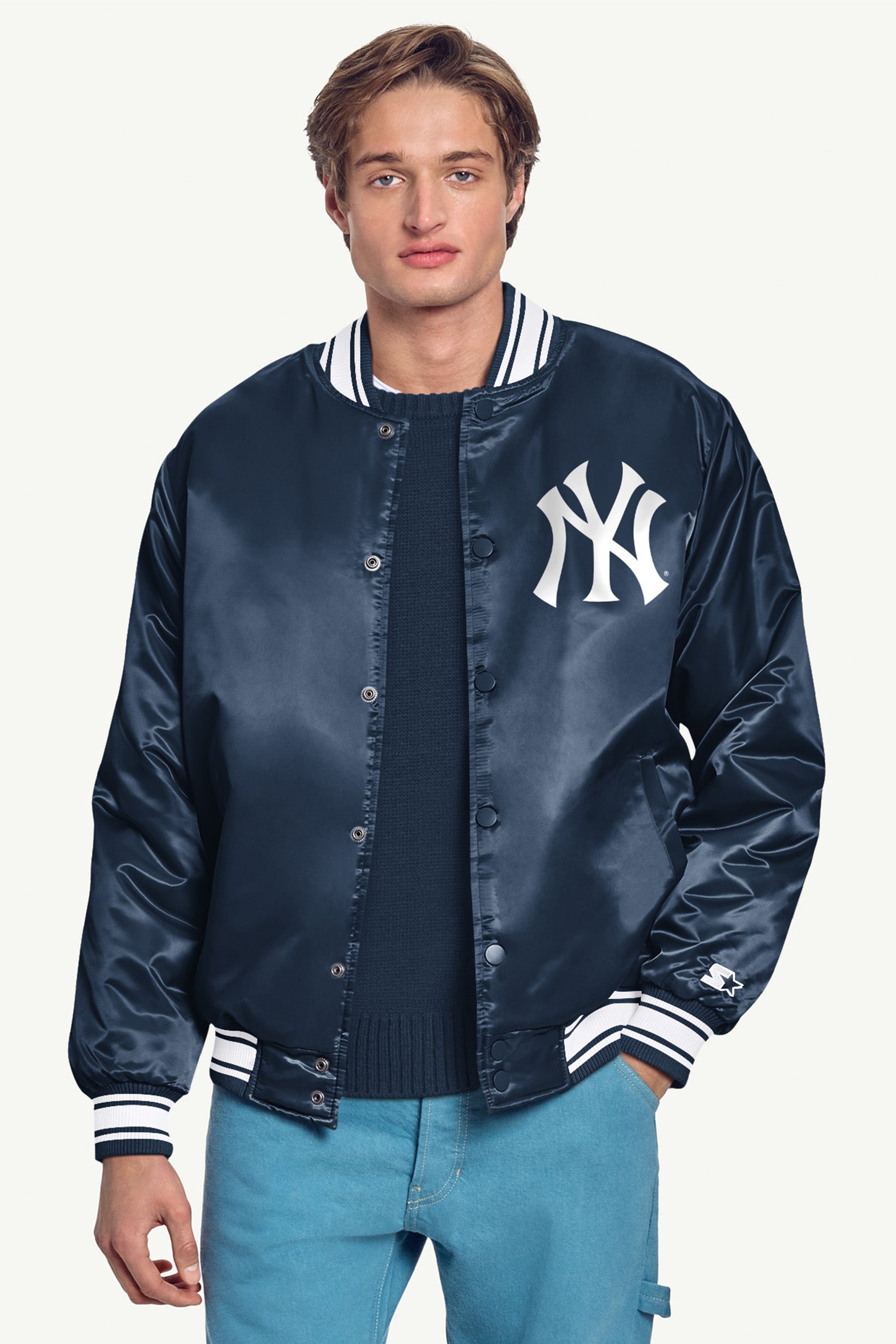 MENS NEW YORK YANKEES PRINTED HOMEPLATE SATIN VARSITY JACKET View 3 | Starter Jackets