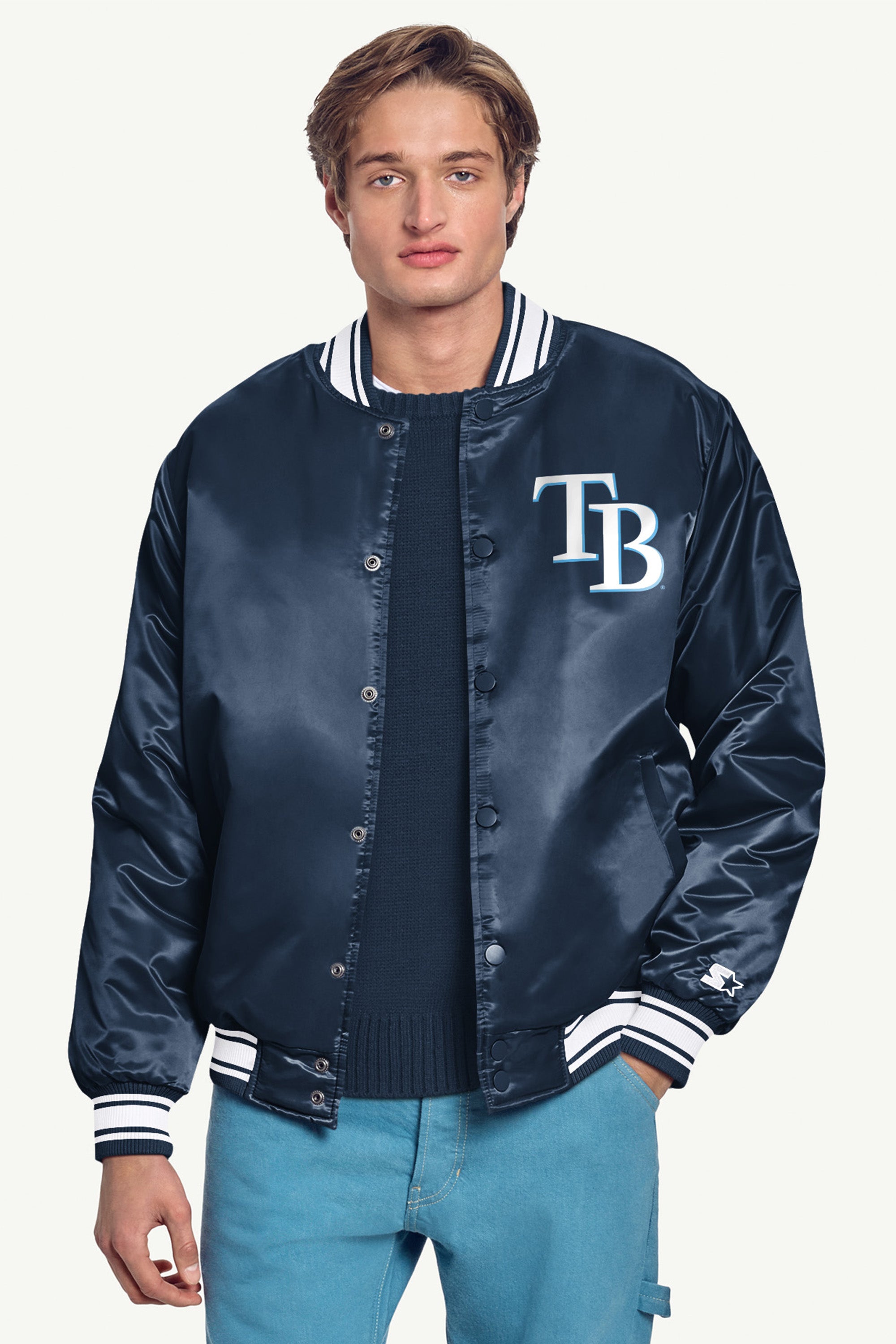 MENS TAMPA BAY RAYS PRINTED HOMEPLATE SATIN VARSITY JACKET View 3 | MLB