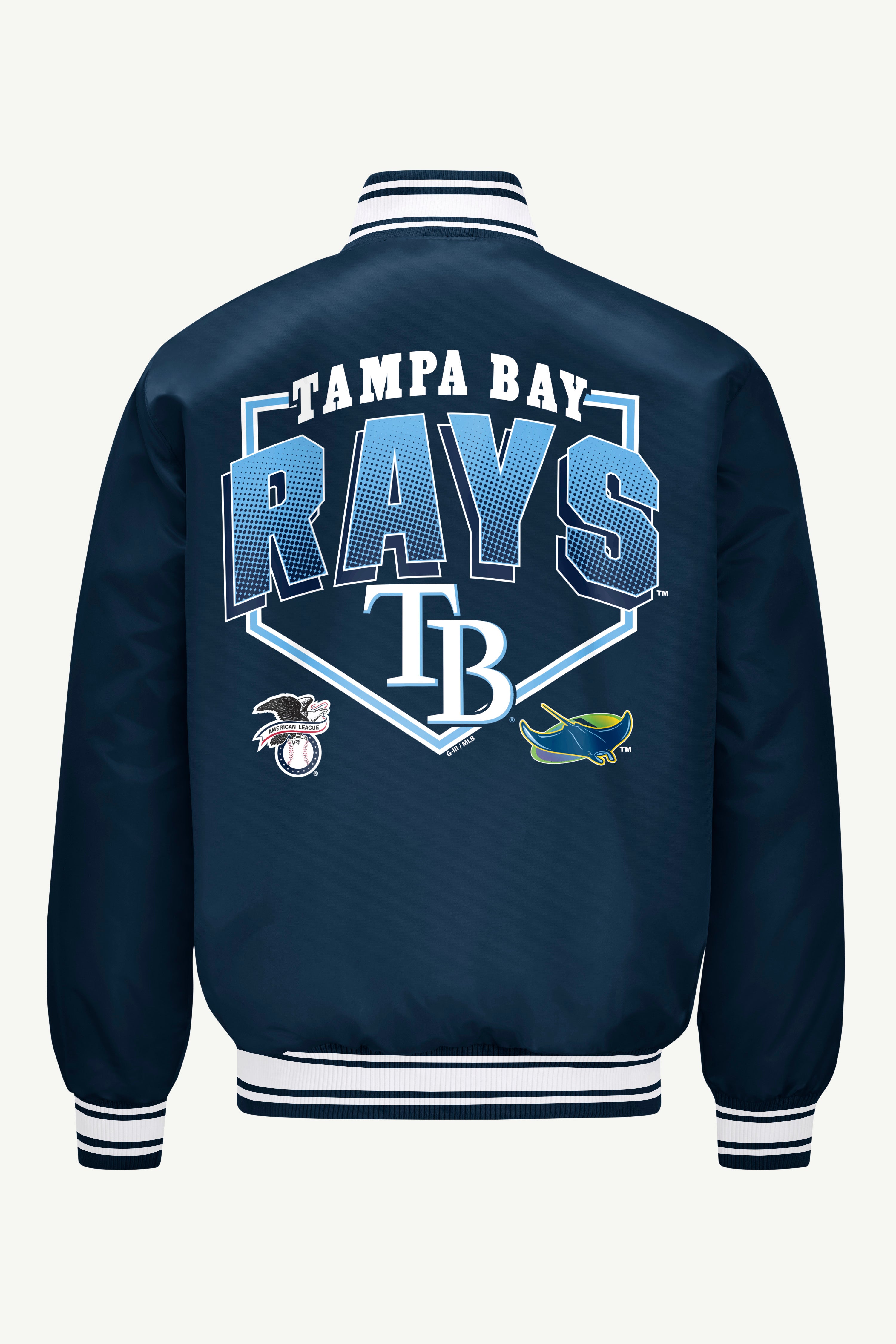 MENS TAMPA BAY RAYS PRINTED HOMEPLATE SATIN VARSITY JACKET View 2 | MLB