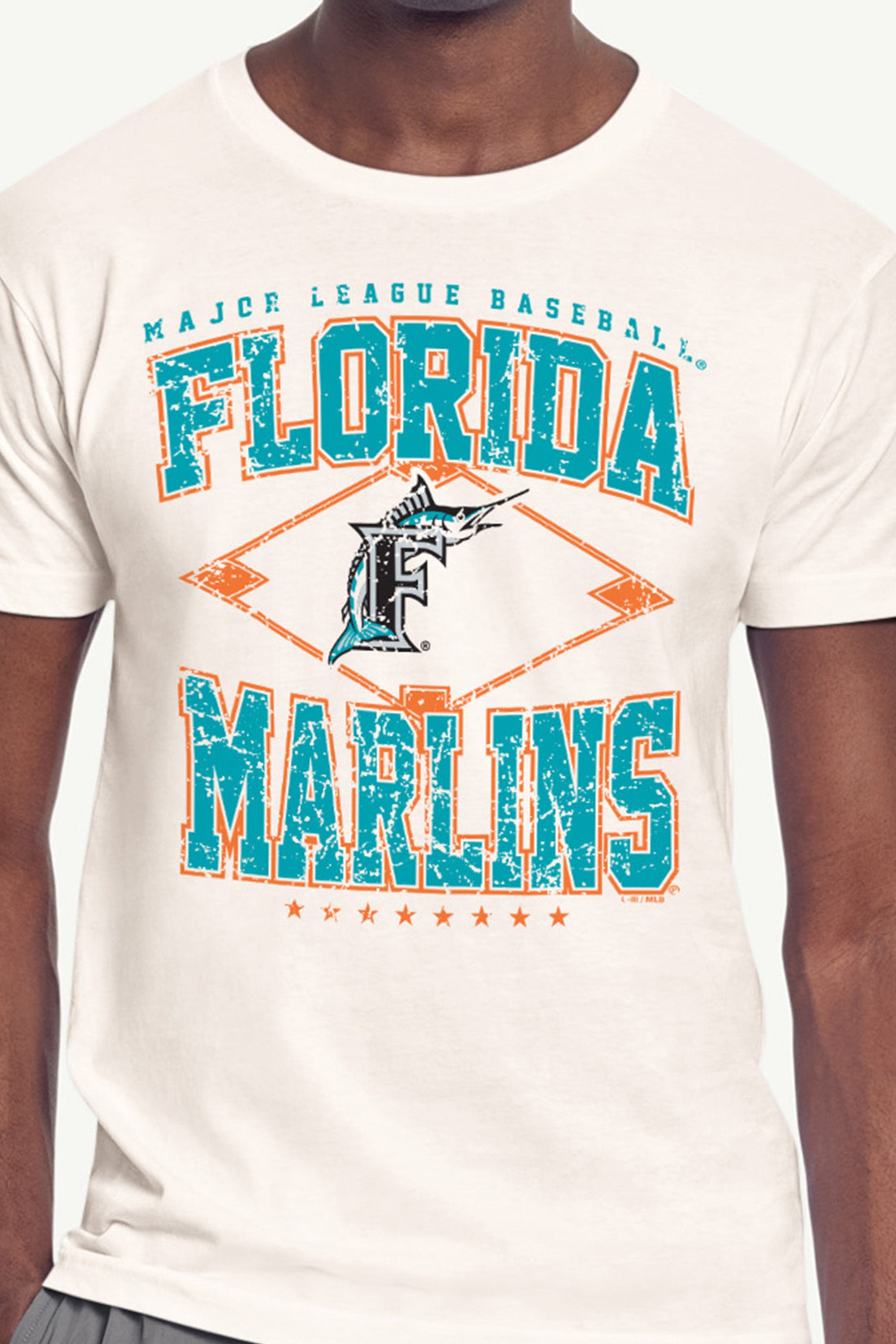 MENS MIAMI MARLINS DISTRESSED COOPERSTOWN DIAMOND SHORT SLEEVE T SHIRT View 2 | New Arrivals