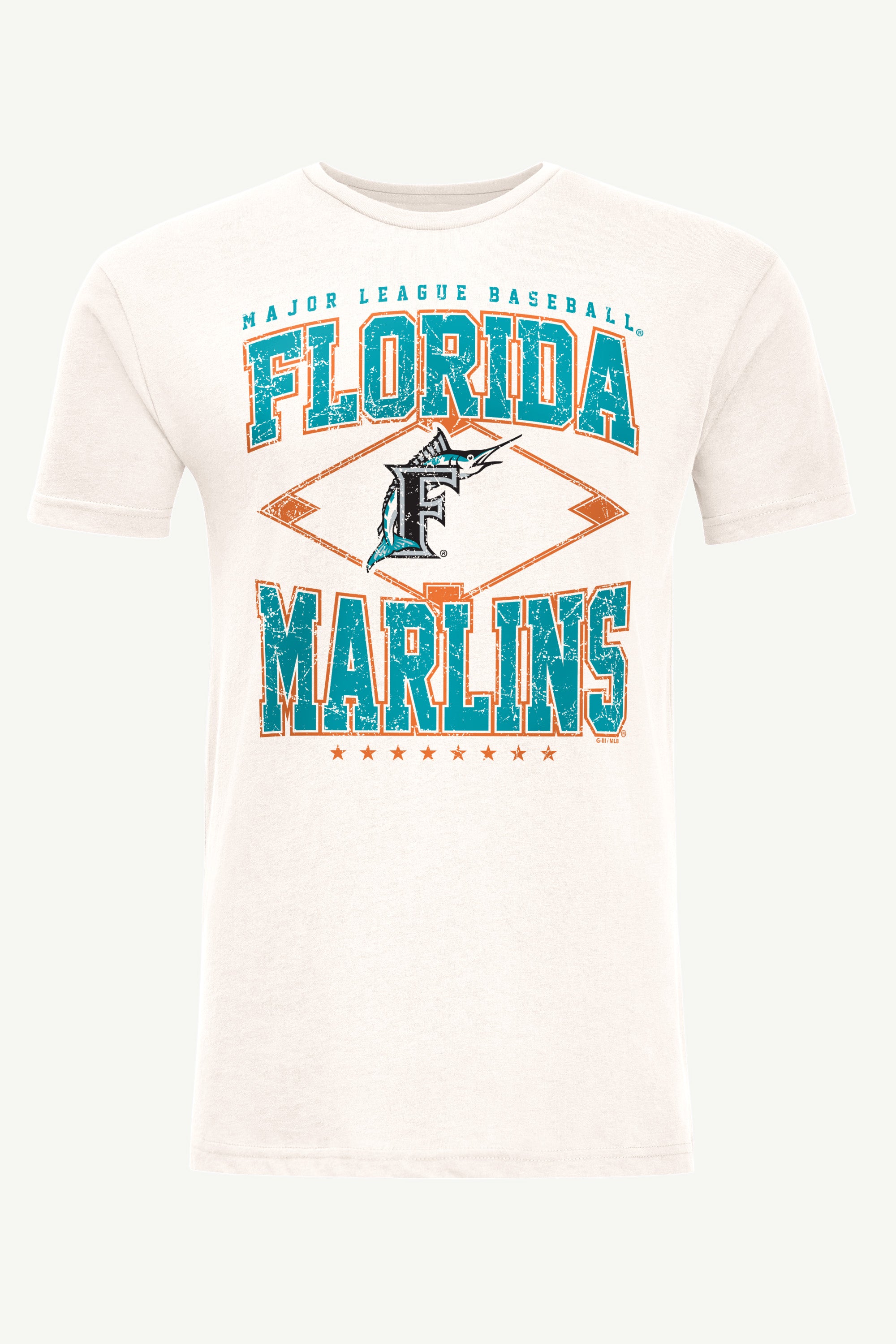 MENS MIAMI MARLINS DISTRESSED COOPERSTOWN DIAMOND SHORT SLEEVE T SHIRT View 1 | New Arrivals