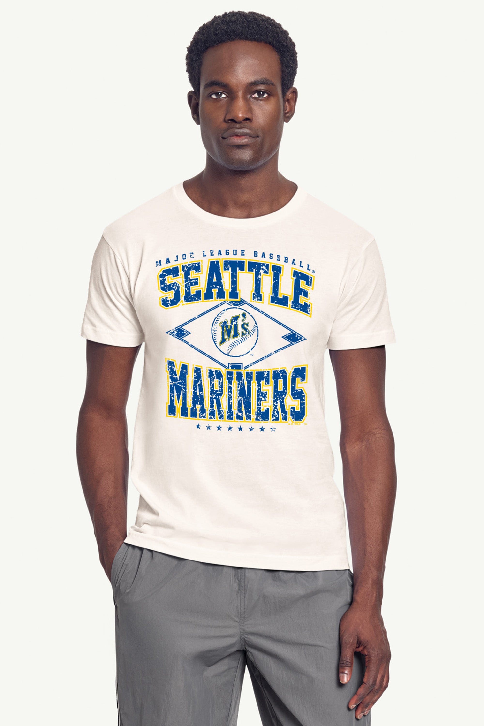 MENS SEATTLE MARINERS DISTRESSED COOPERSTOWN DIAMOND SHORT SLEEVE T SHIRT View 3