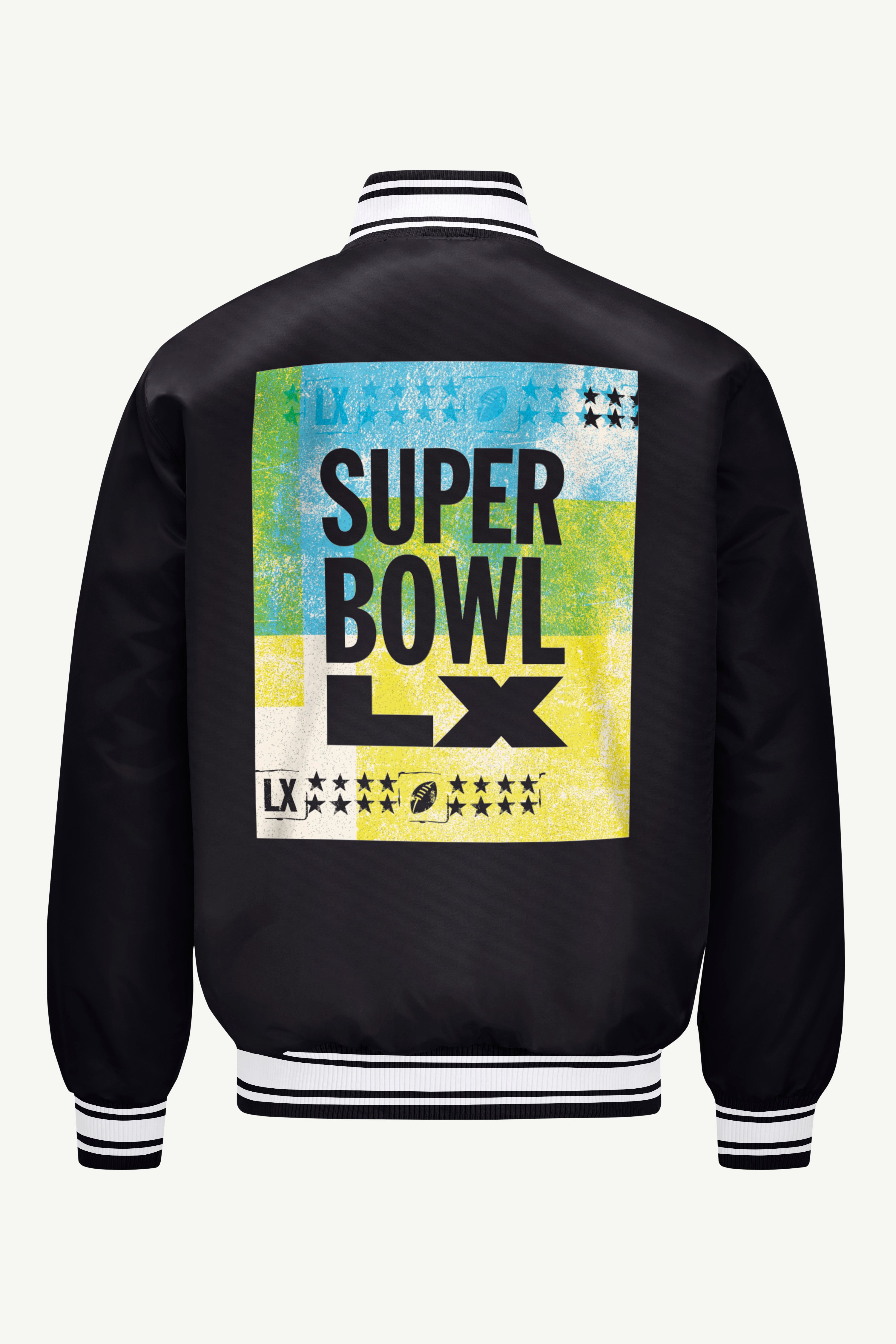 MENS SUPER BOWL LX SATIN VARSITY JACKET View 2 | NFL SUPER BOWL LX