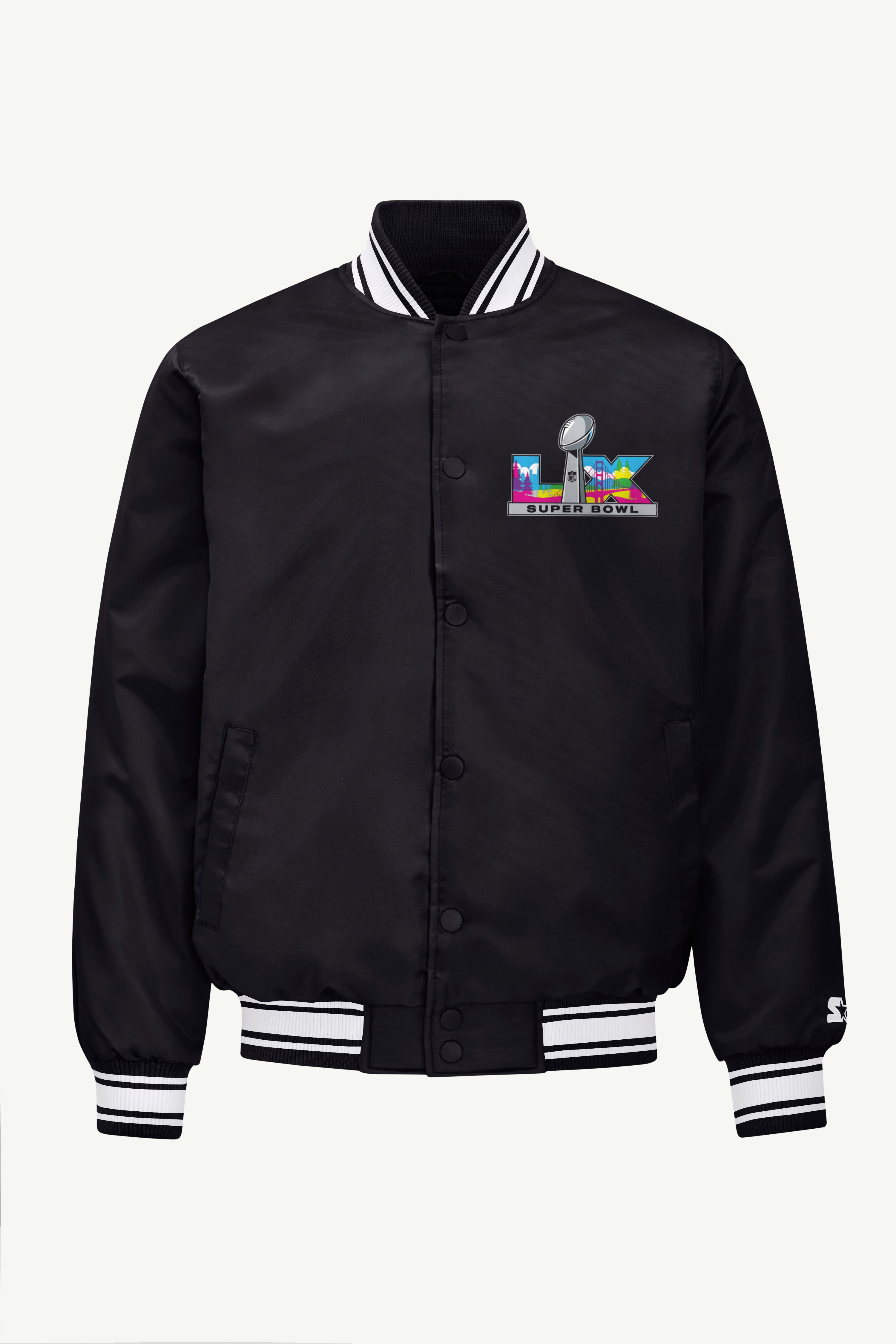 MENS SUPER BOWL LX SATIN VARSITY JACKET View 1 | NFL SUPER BOWL LX