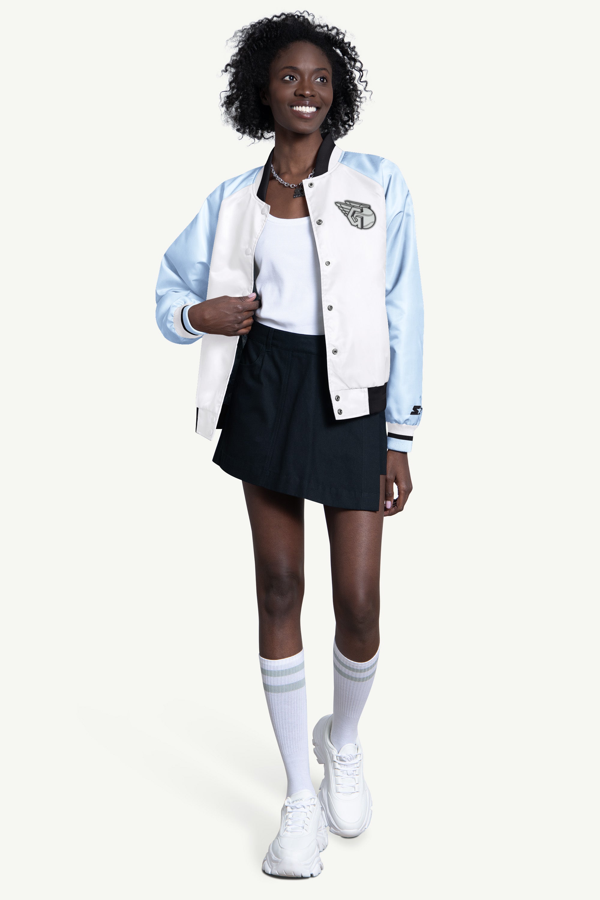WOMENS CLEVELAND GUARDIANS BLITZ VARSITY JACKET View 4