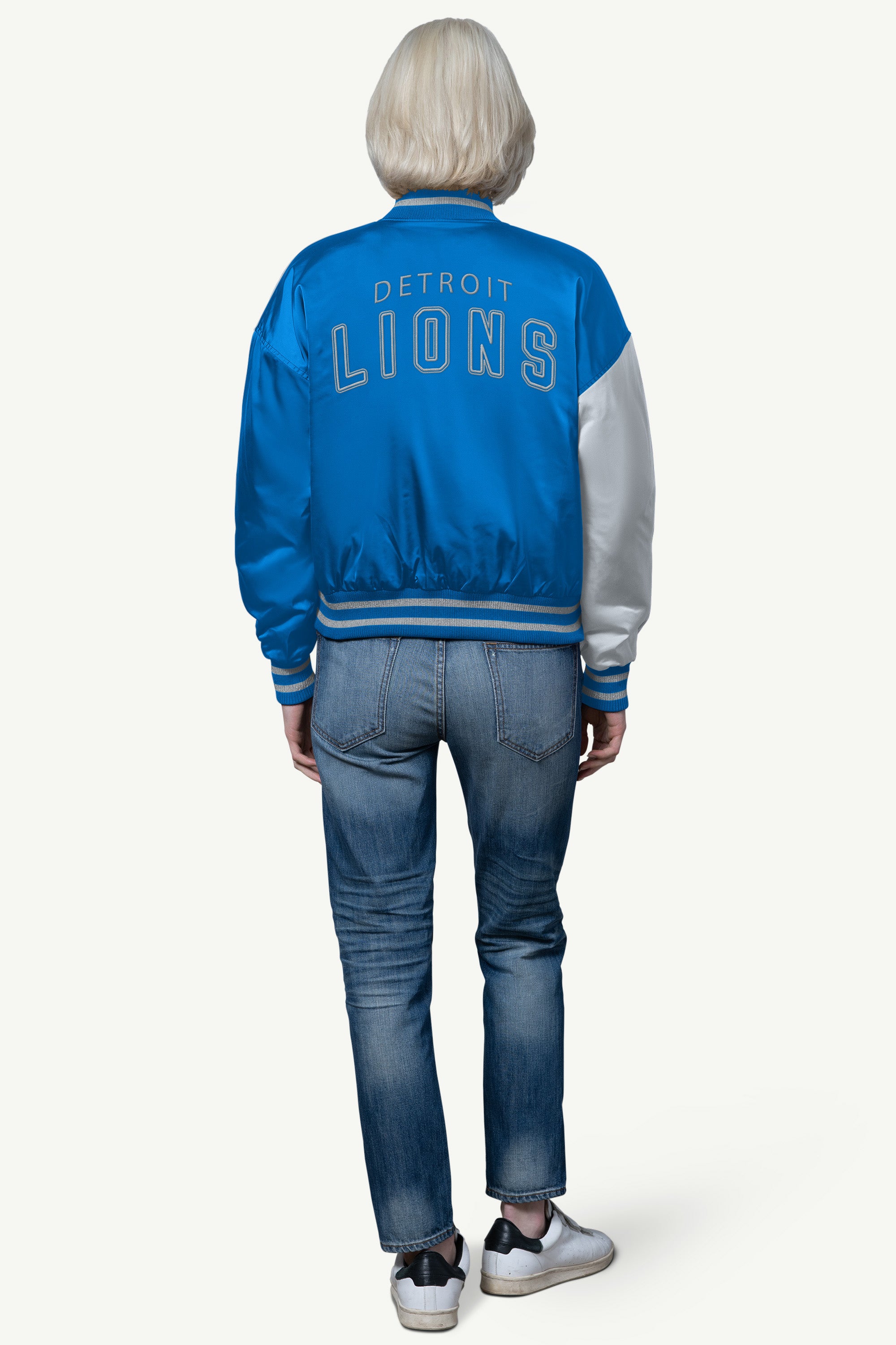 WOMENS DETROIT LIONS OFFSIDE SATIN VARSITY JACKET View 2 | NFL