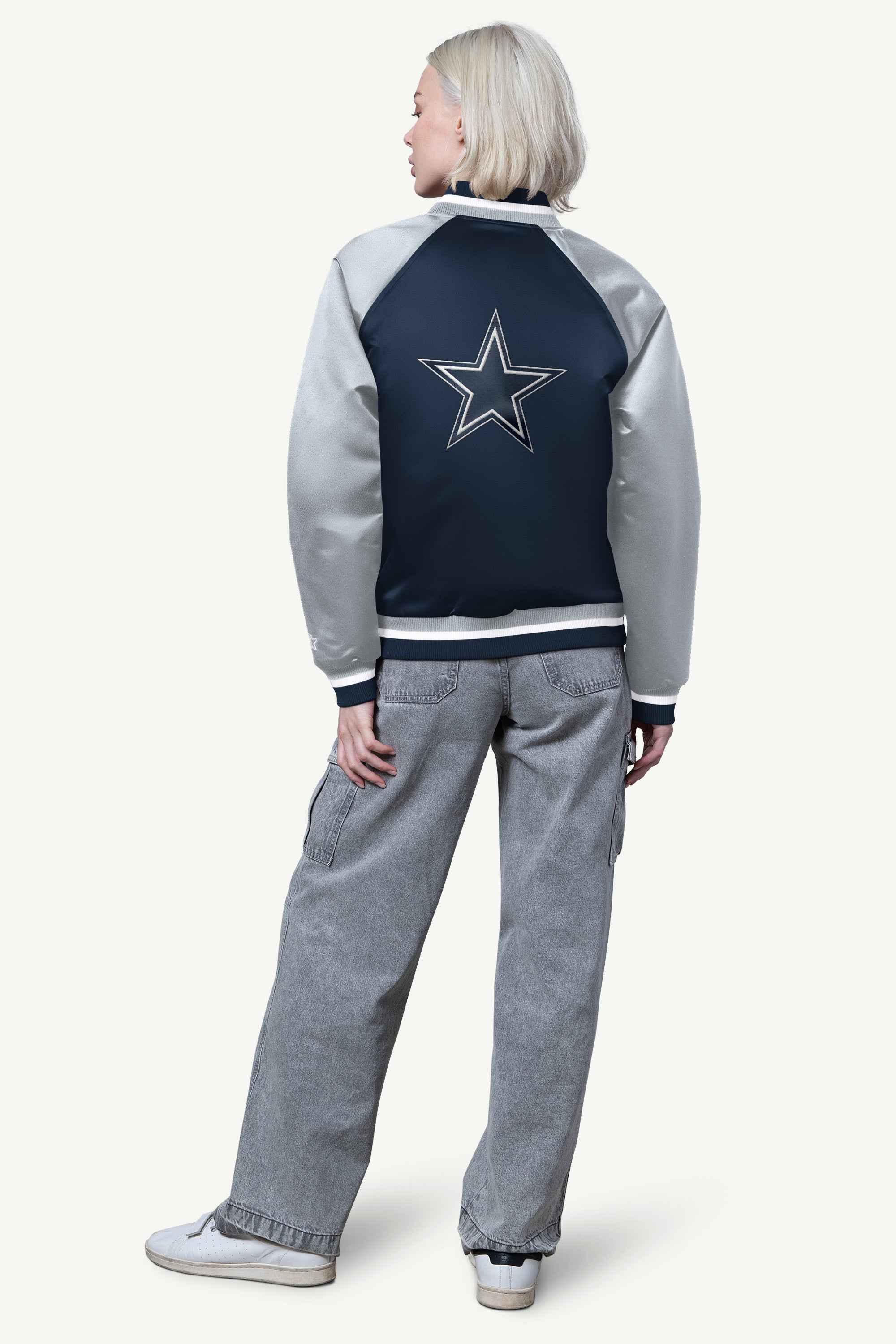 WOMENS DALLAS COWBOYS FINAL SCORE SATIN VARSITY JACKET View 2 | Gifts Under $200