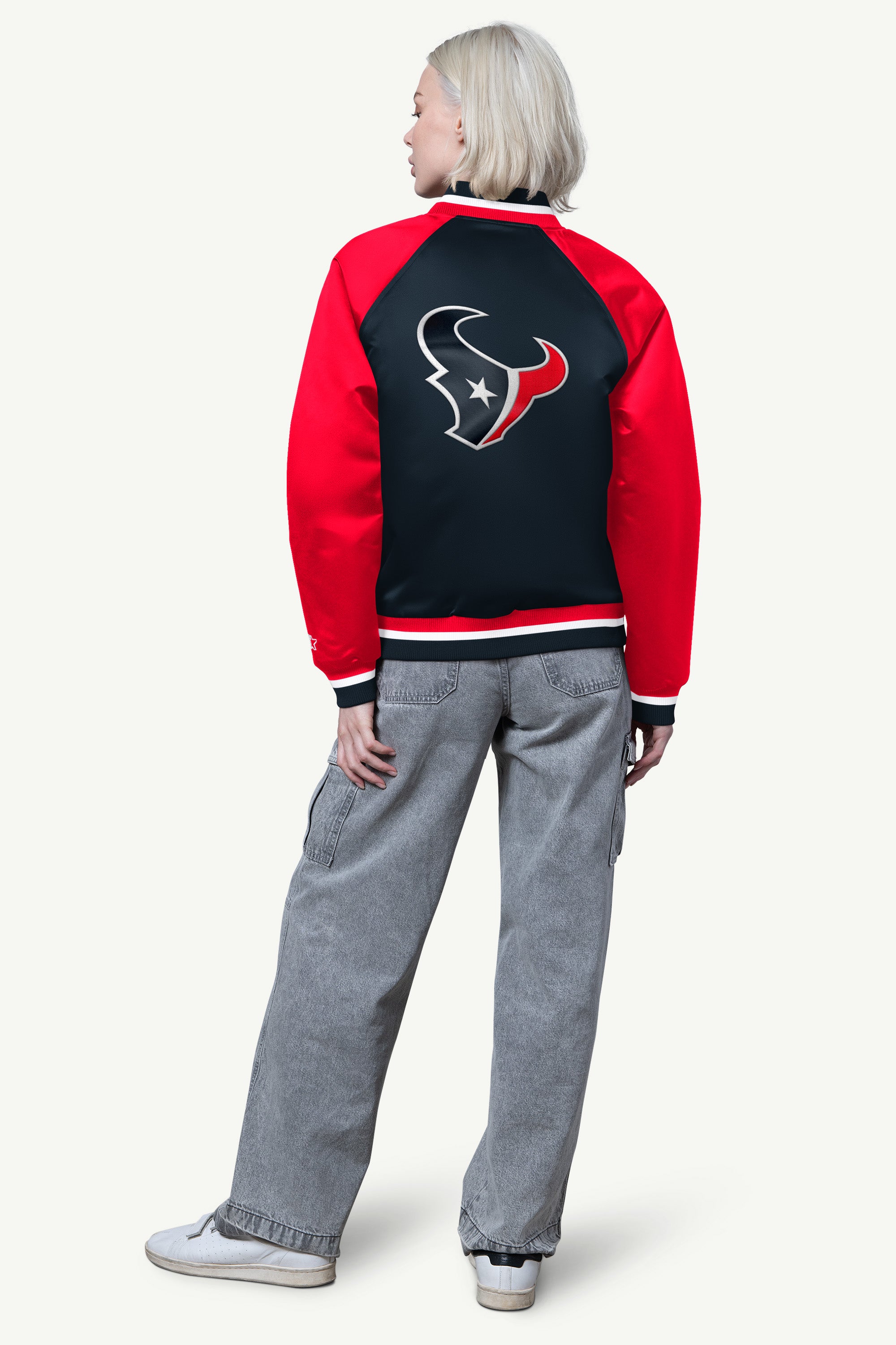 WOMENS HOUSTON TEXANS FINAL SCORE SATIN VARSITY JACKET View 2