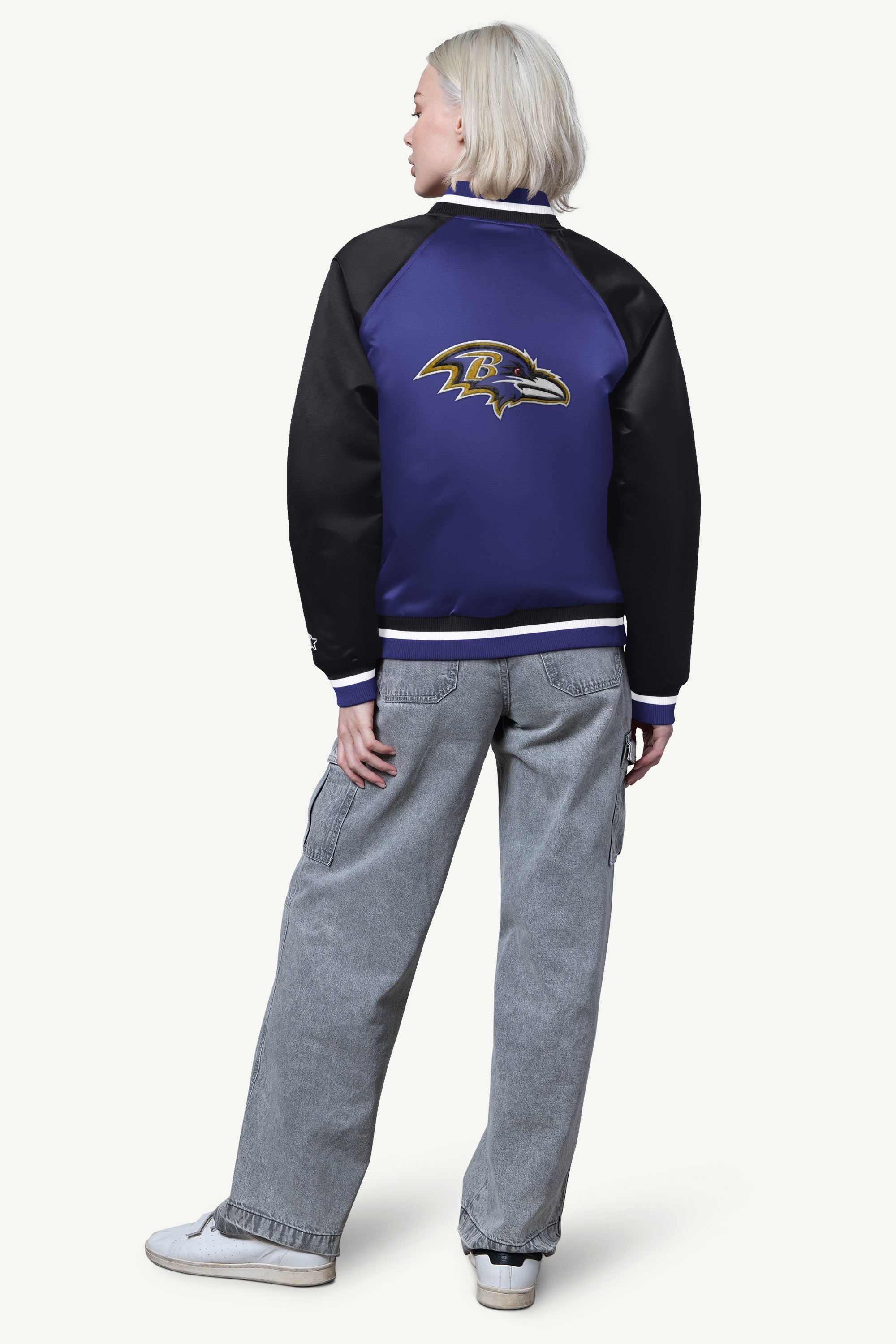 WOMENS BALTIMORE RAVENS FINAL SCORE SATIN VARSITY JACKET View 2 | Gifts for Her
