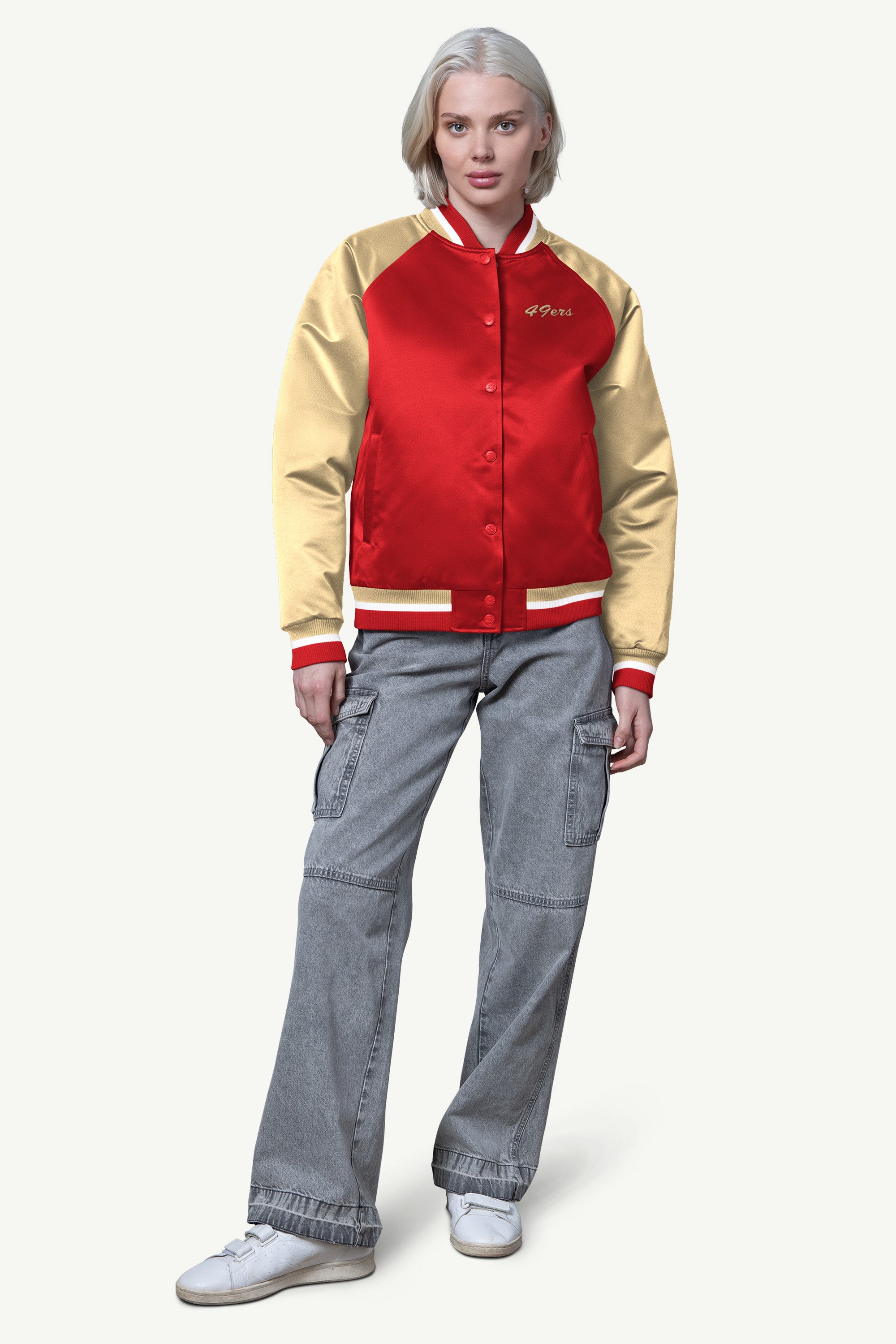 WOMENS SAN FRANCISCO 49ERS FINAL SCORE SATIN VARSITY JACKET View 3 | NFL