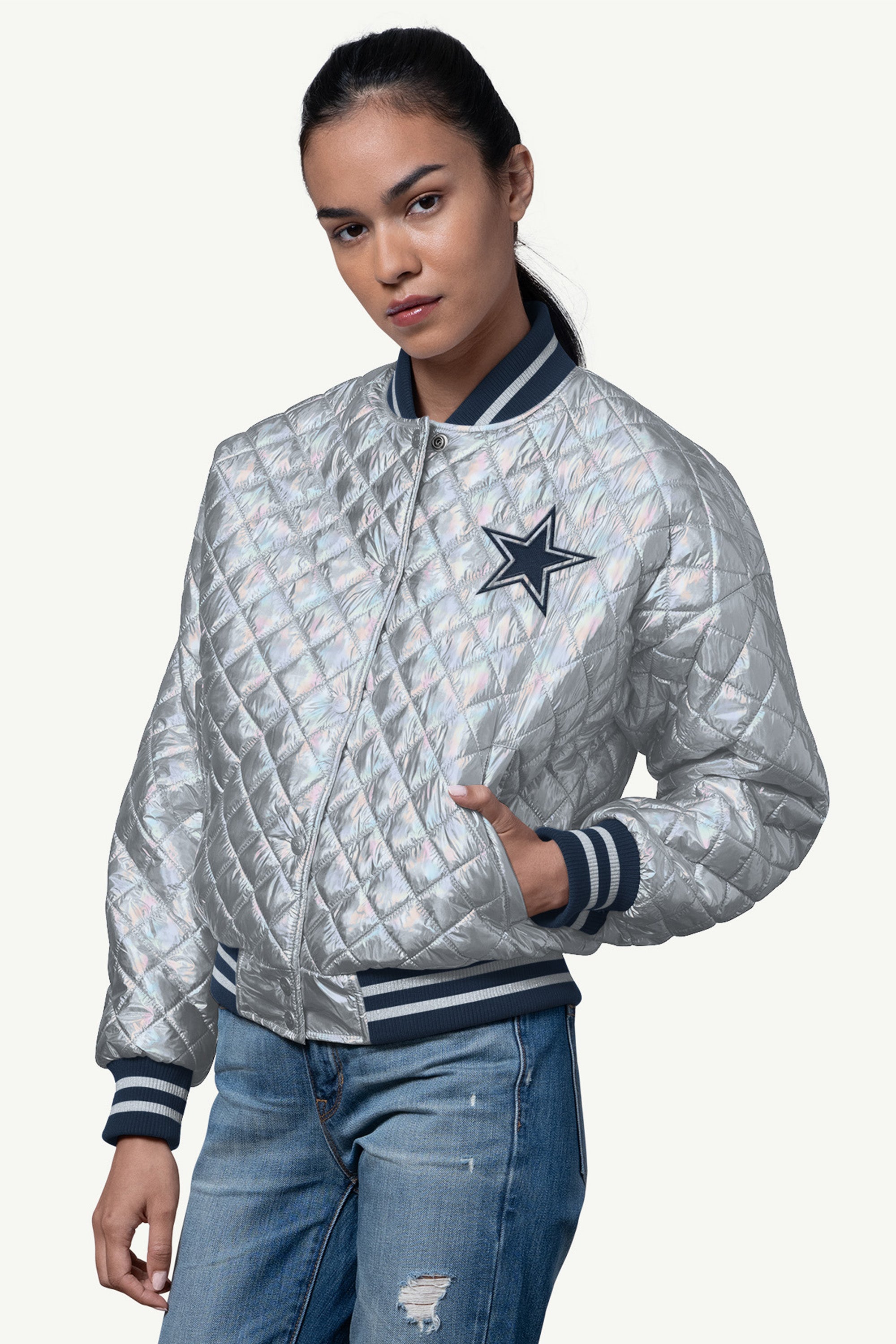 WOMENS DALLAS COWBOYS BLOWOUT METALLIC JACKET View 1 | Dallas Cowboys
