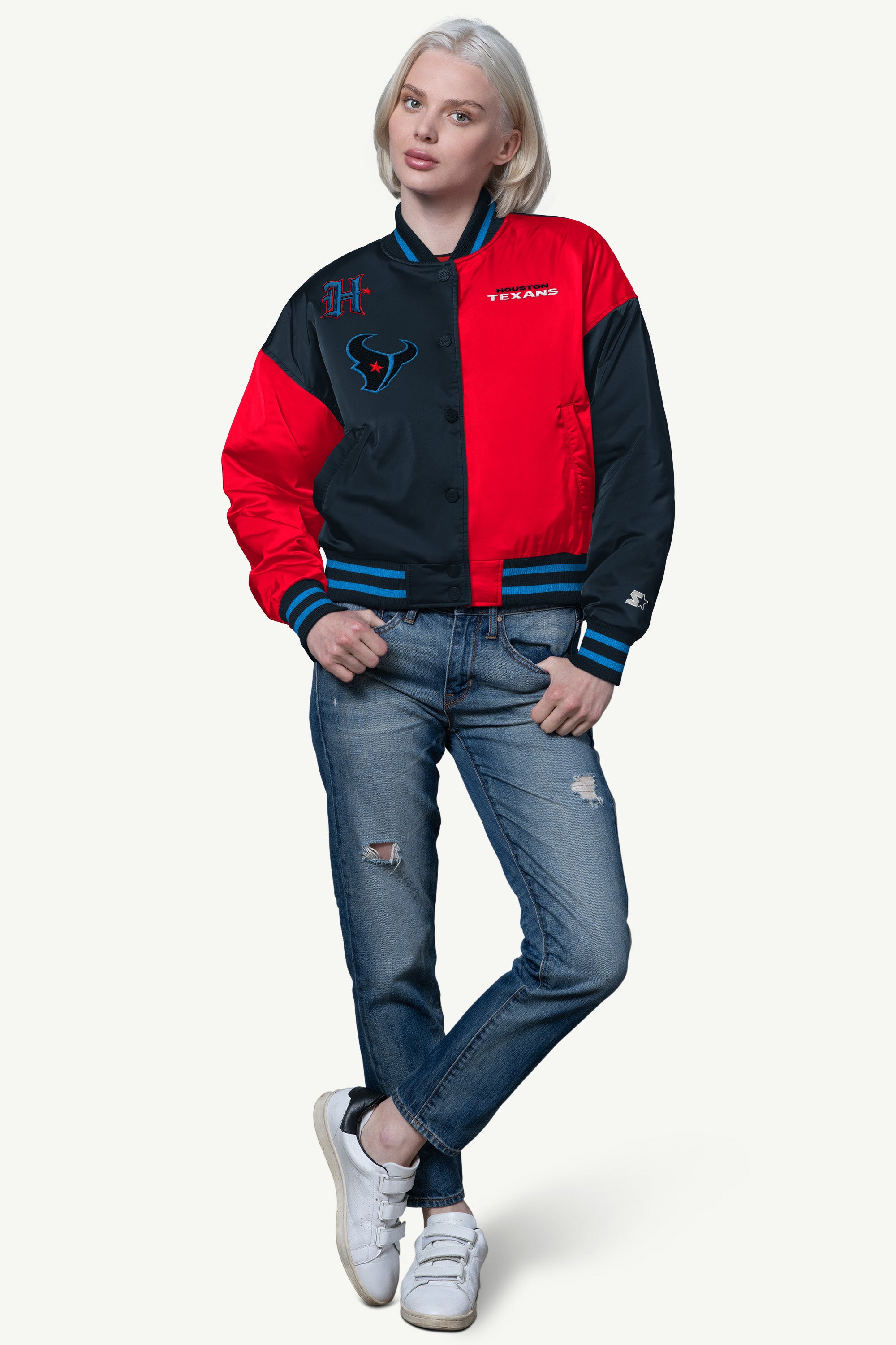 Womens Houston Texans Offside Satin Varsity Jacket | NFL | Starter