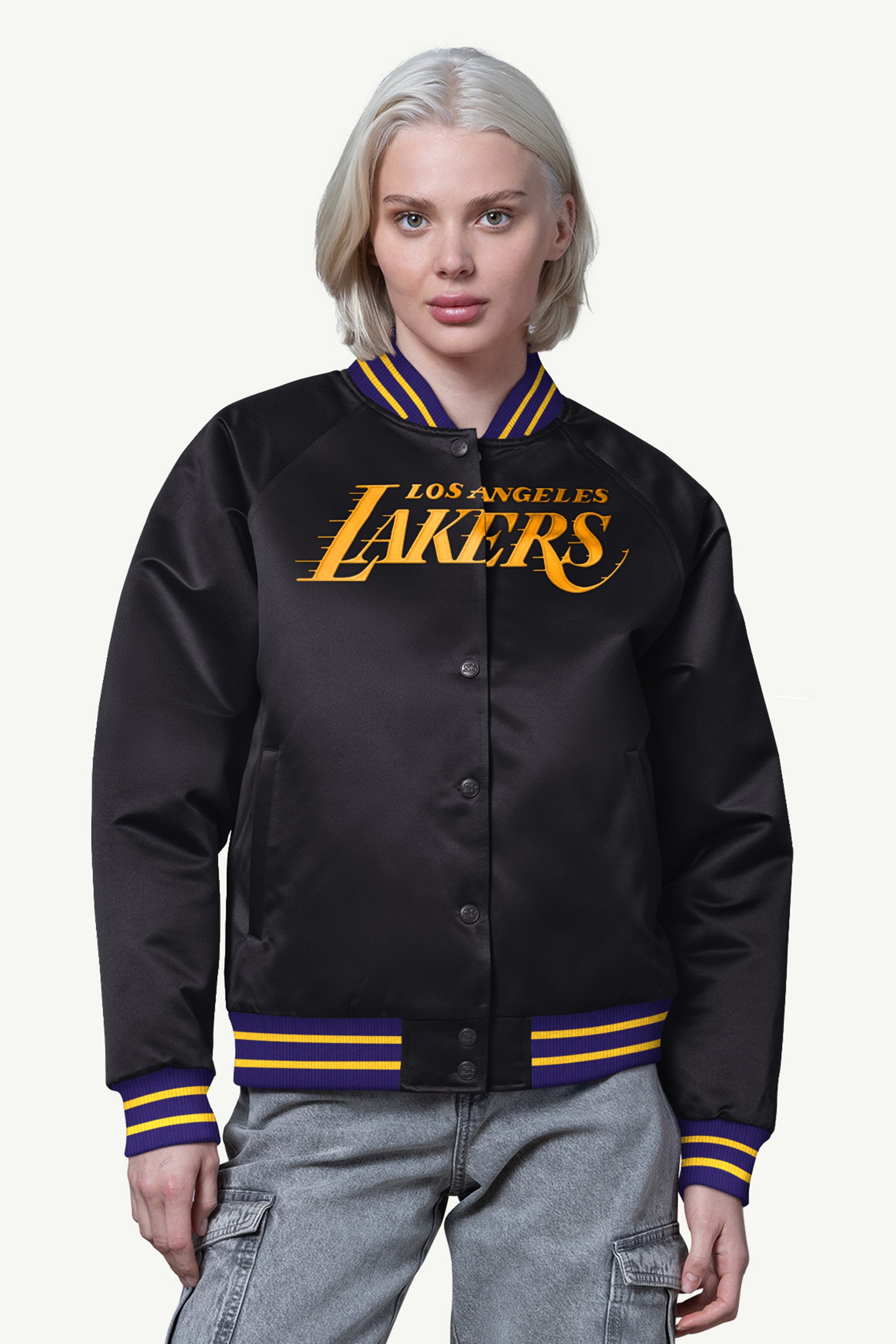 WOMENS LA LAKERS FINAL SCORE SATIN VARSITY JACKET View 1 | NBA
