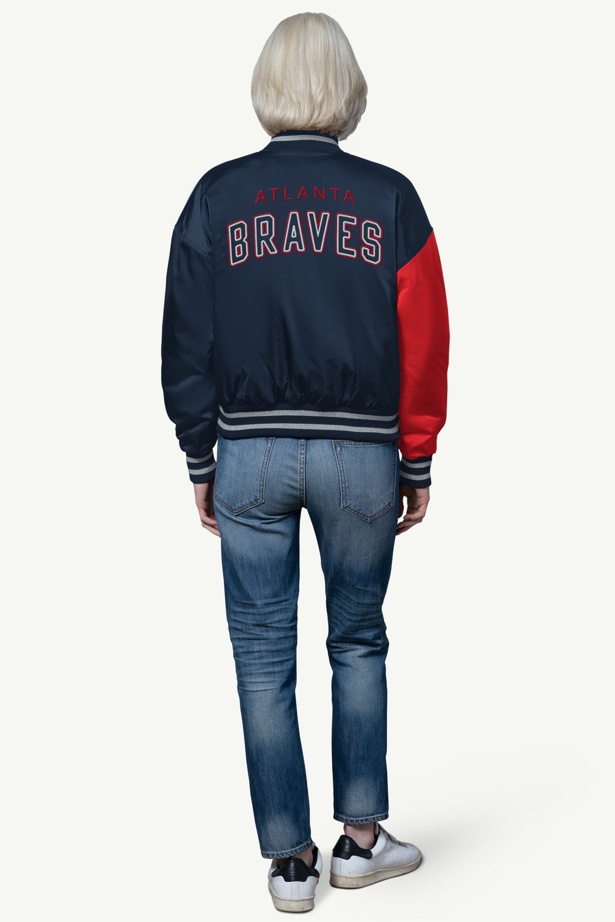WOMENS ATLANTA BRAVES OFFSIDE SATIN VARSITY JACKET View 2 | STARTER CLASSICS