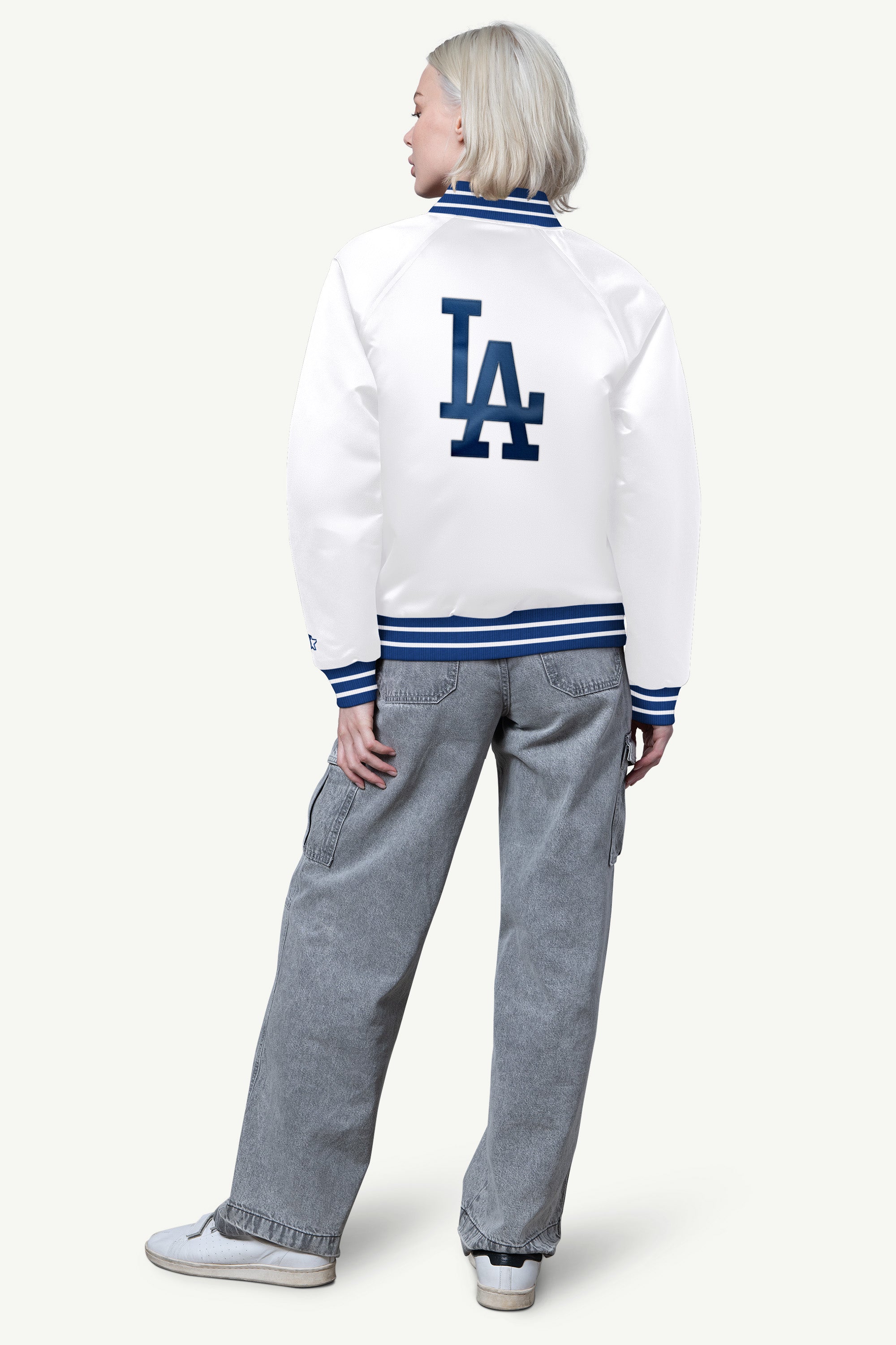 WOMENS LOS ANGELES DODGERS FINAL SCORE SATIN VARSITY JACKET View 2 | STARTER CLASSICS