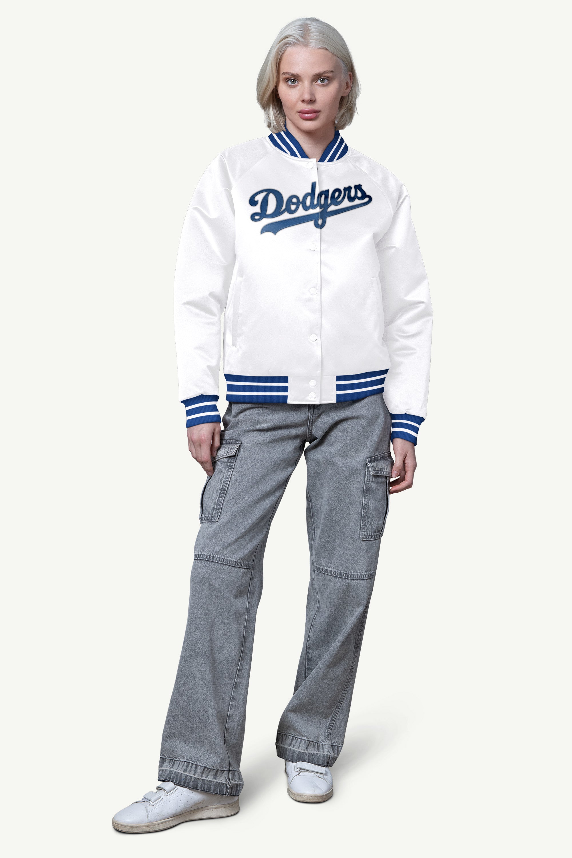 WOMENS LOS ANGELES DODGERS FINAL SCORE SATIN VARSITY JACKET View 3 | STARTER CLASSICS