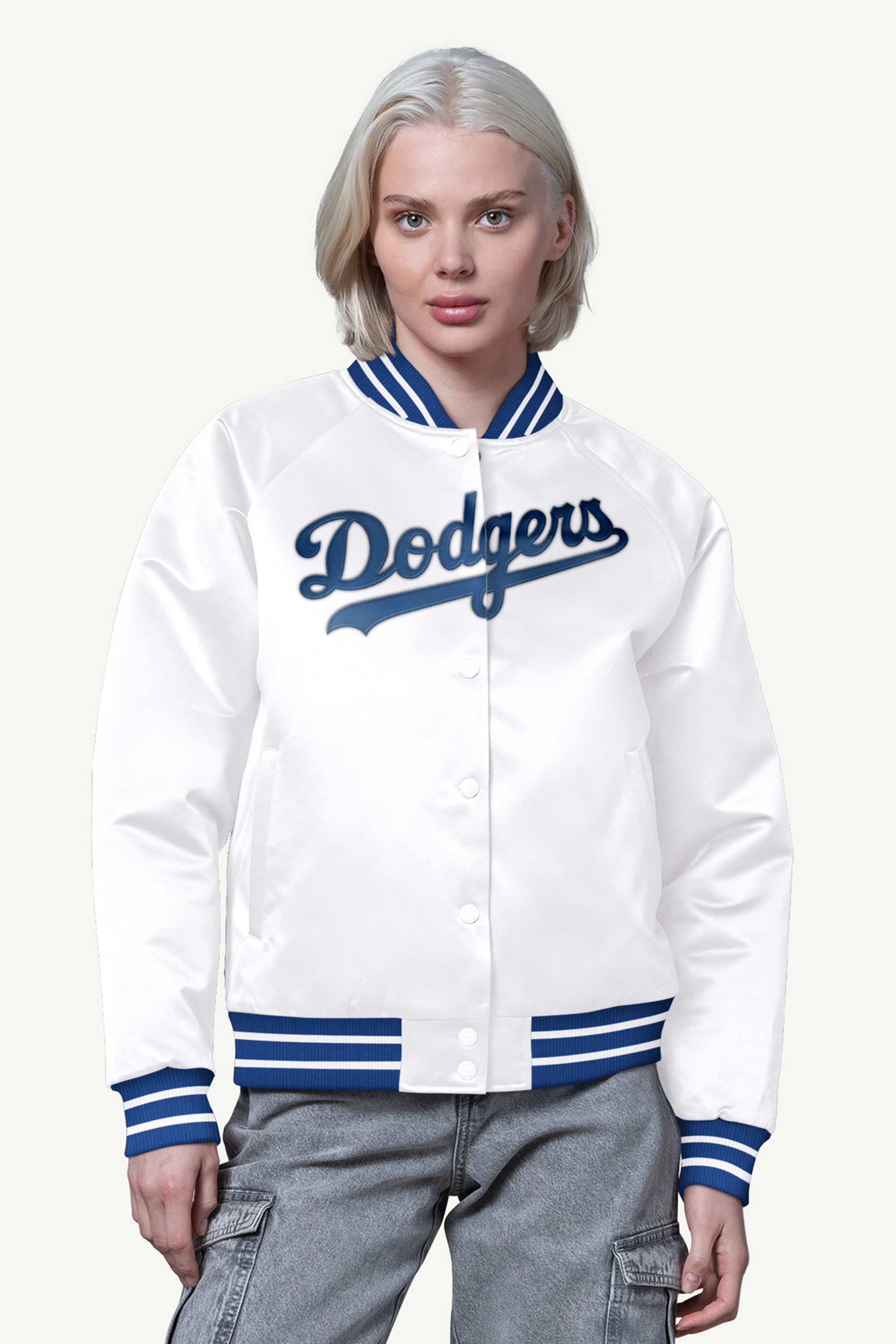 WOMENS LOS ANGELES DODGERS FINAL SCORE SATIN VARSITY JACKET View 1 | STARTER CLASSICS