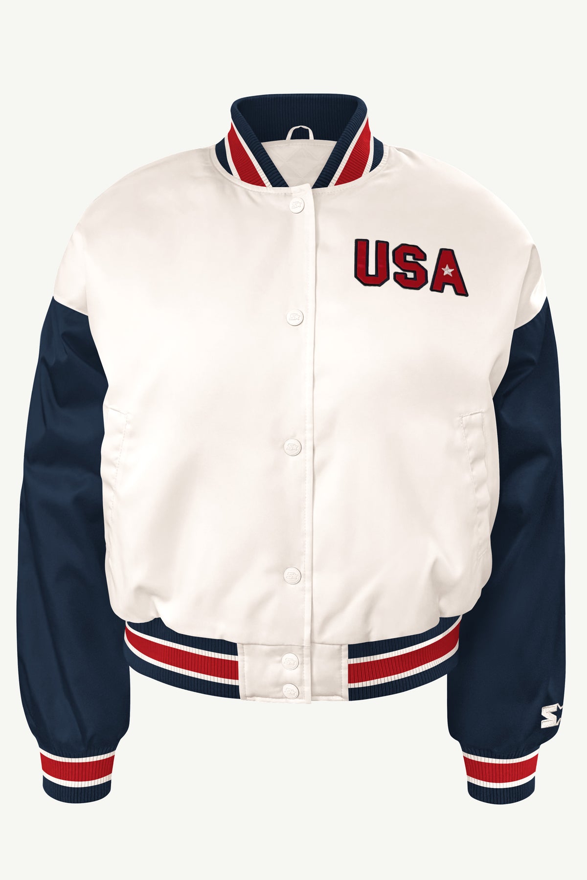 WOMENS USA GAME ON SATIN VARSITY JACKET View 2