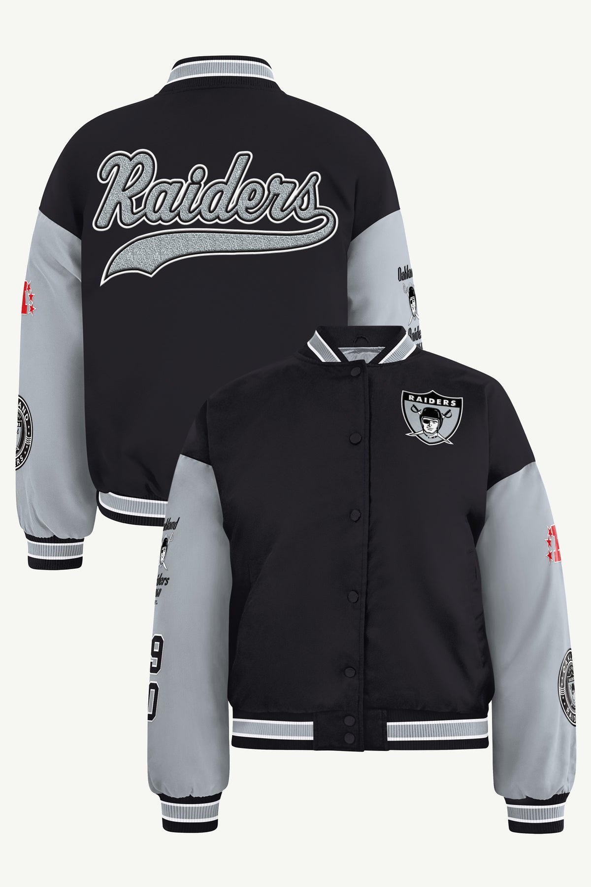 WOMENS LAS VEGAS RAIDERS REBOUND VARSITY JACKET View 1