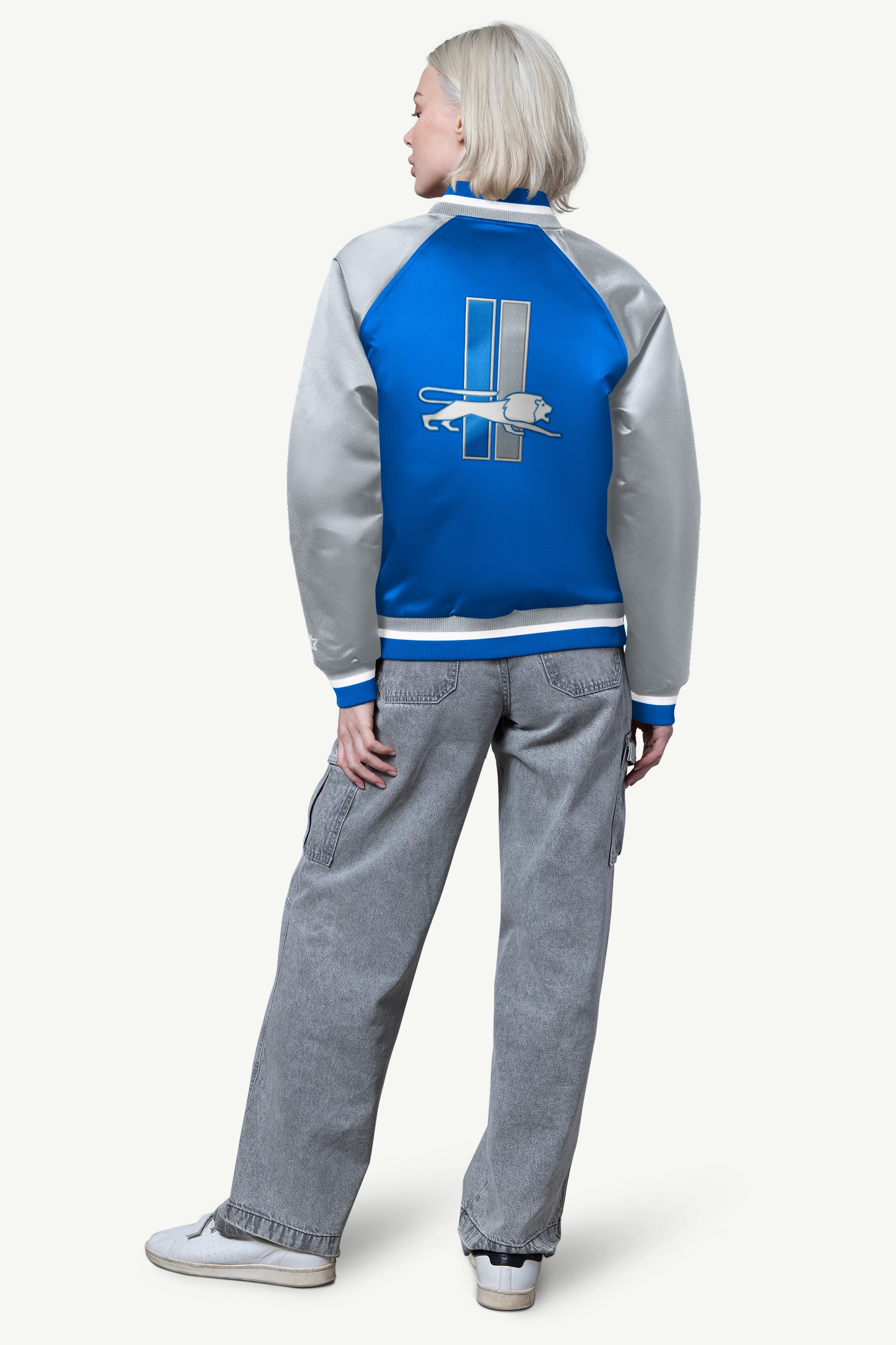 WOMENS DETROIT LIONS FINAL SCORE SATIN VARSITY JACKET View 2 | Starter Jackets