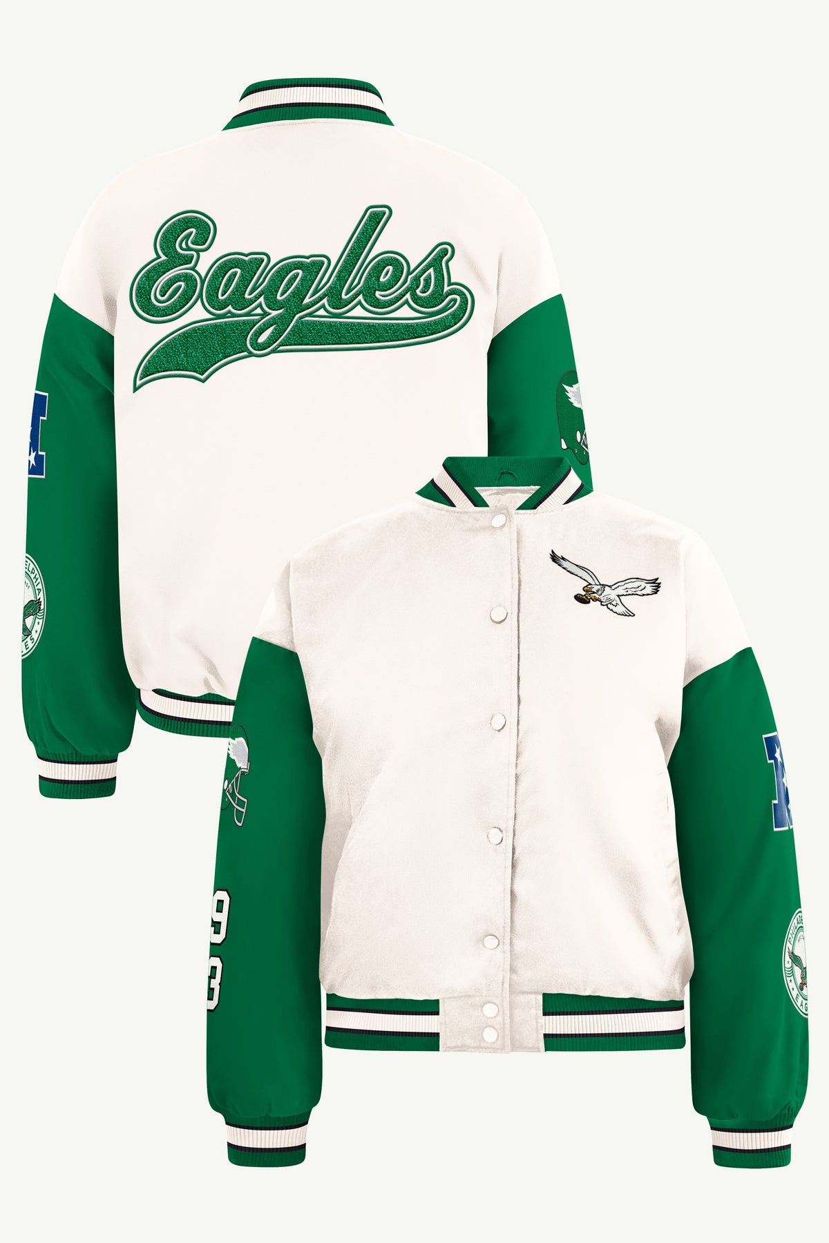 WOMENS PHILADELPHIA EAGLES REBOUND VARSITY JACKET View 1
