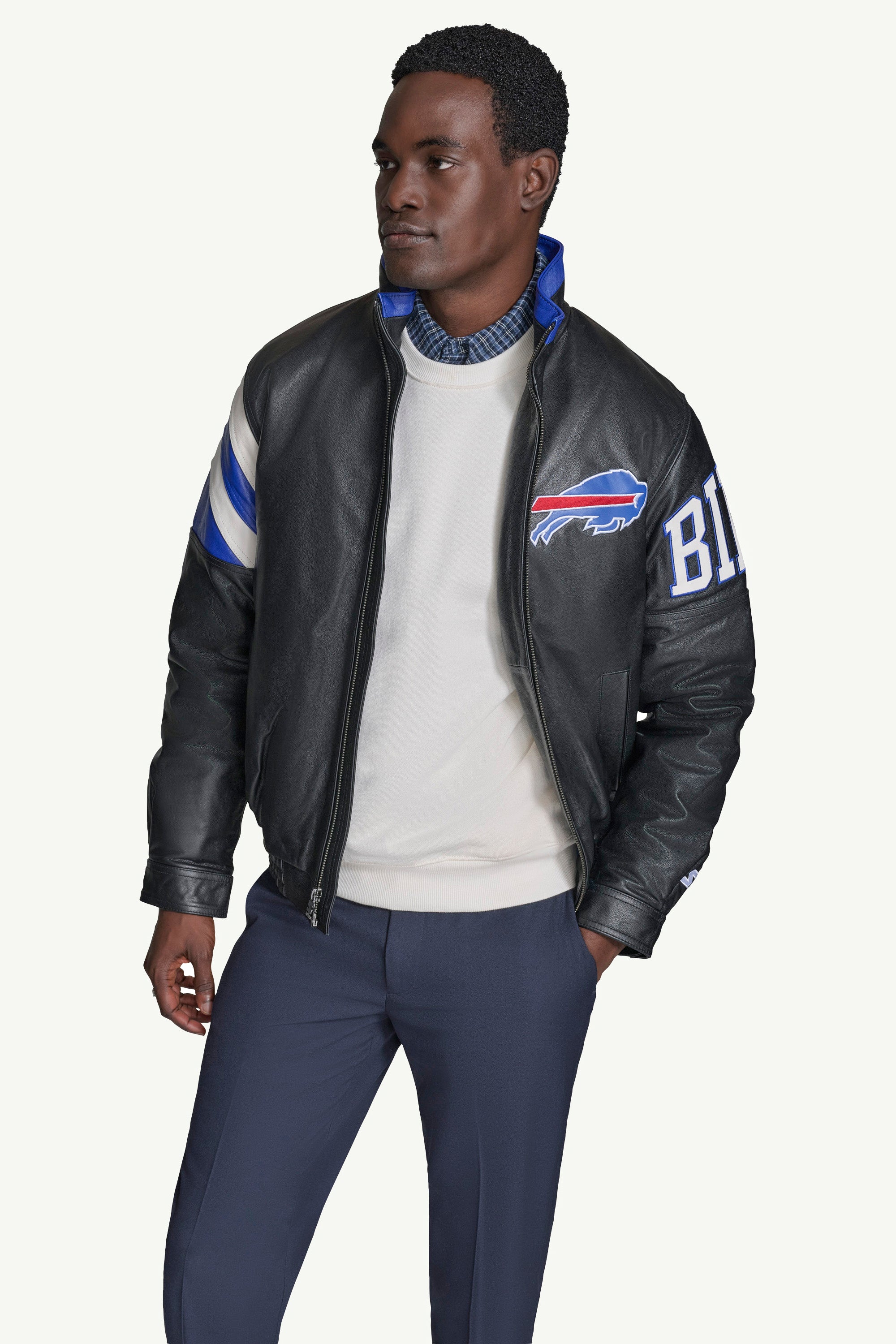 MENS BUFFALO BILLS FULL ZIP LEATHER JACKET View 3