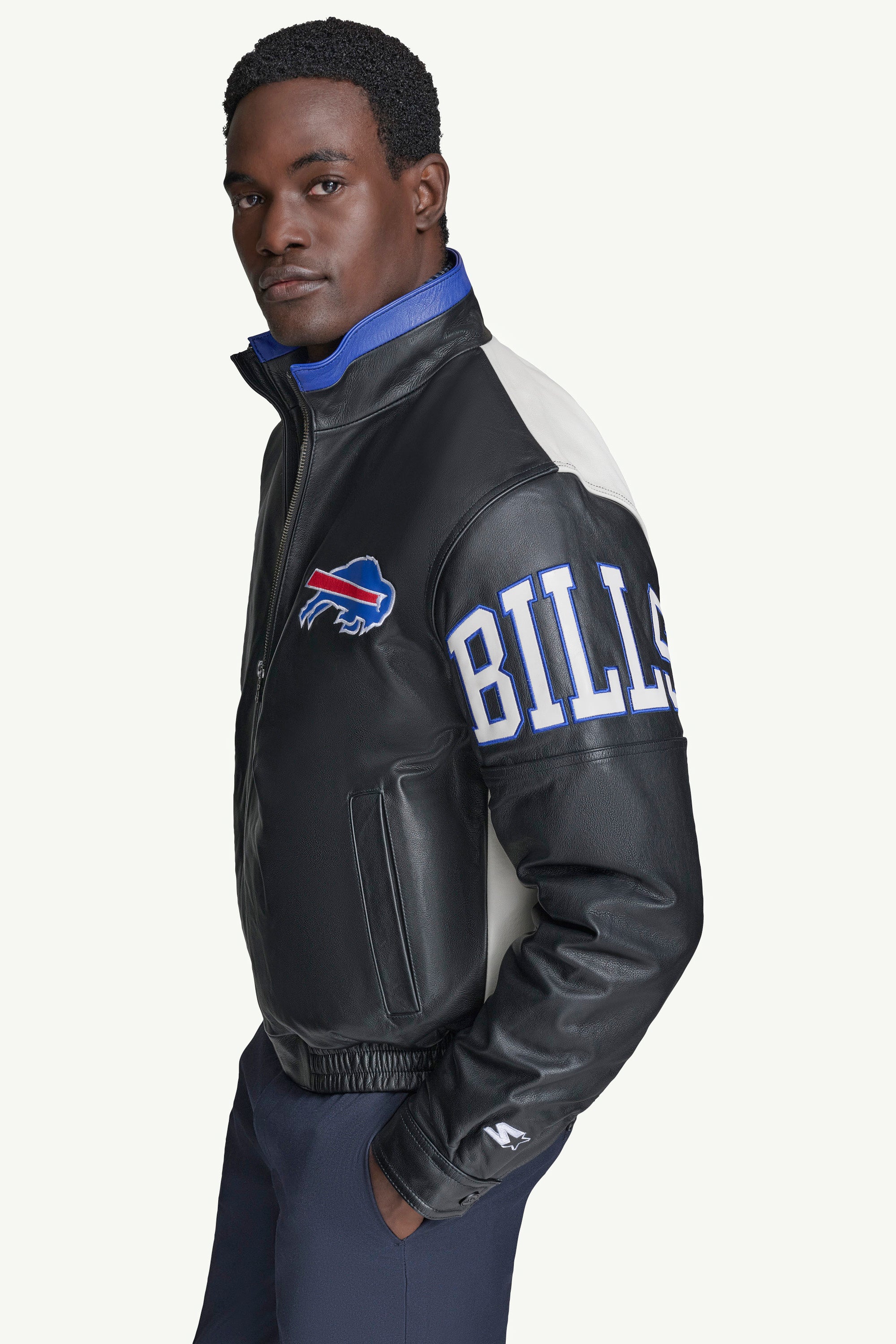 MENS BUFFALO BILLS FULL ZIP LEATHER JACKET View 4