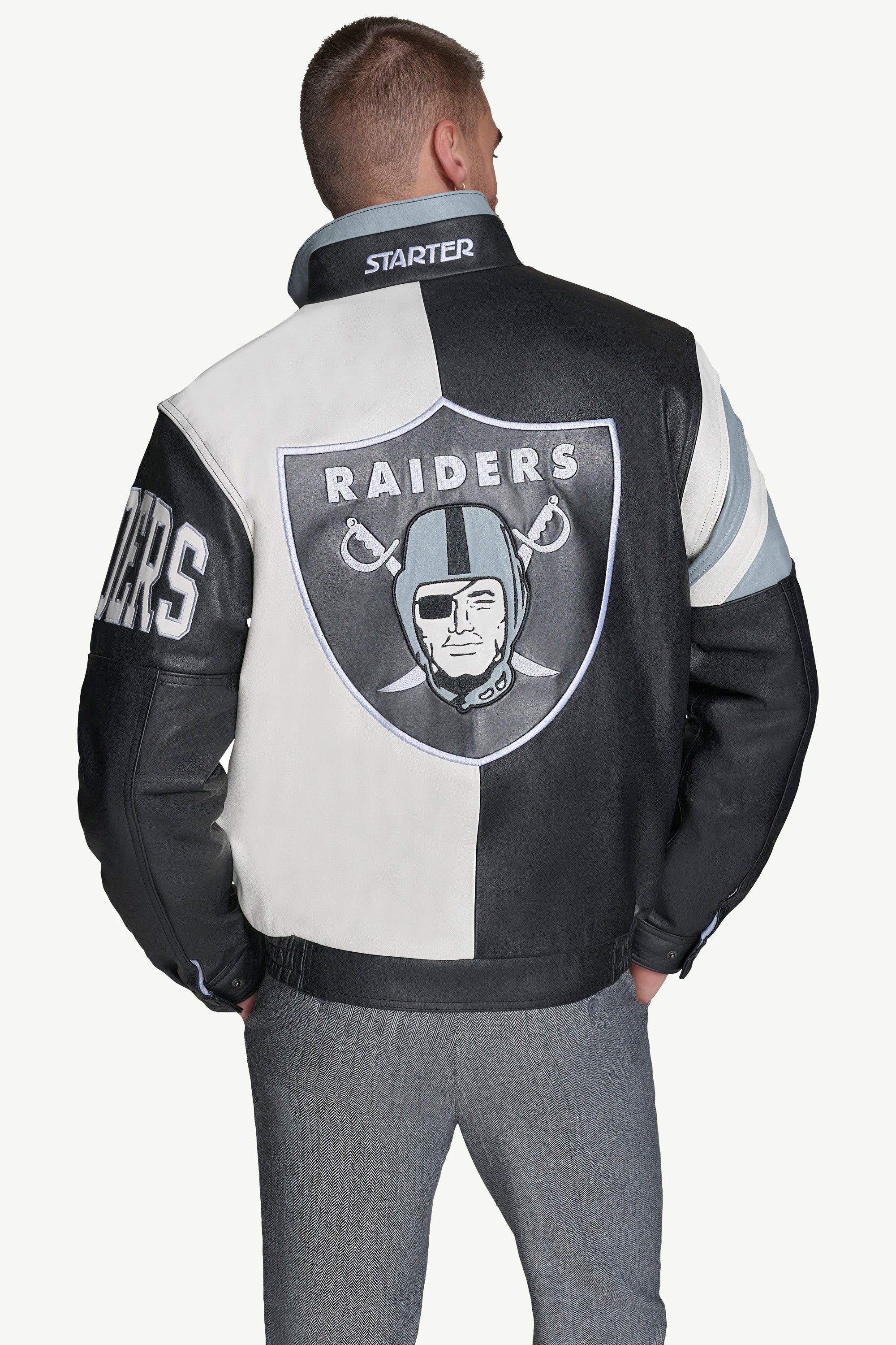MENS LAS VEGAS RAIDERS FULL ZIP LEATHER JACKET View 2 | Las Vegas Raiders