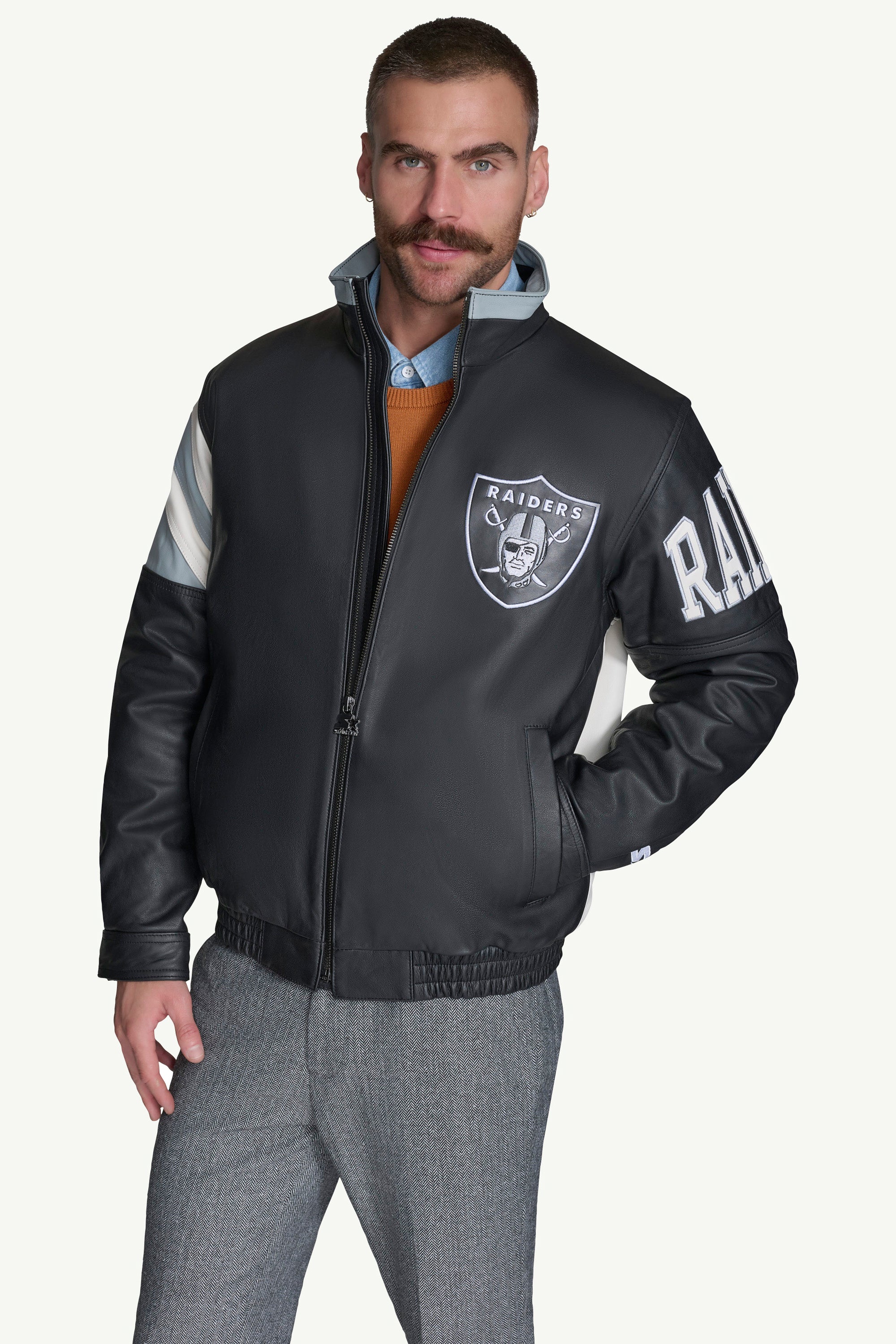 MENS LAS VEGAS RAIDERS FULL ZIP LEATHER JACKET View 1 | Las Vegas Raiders