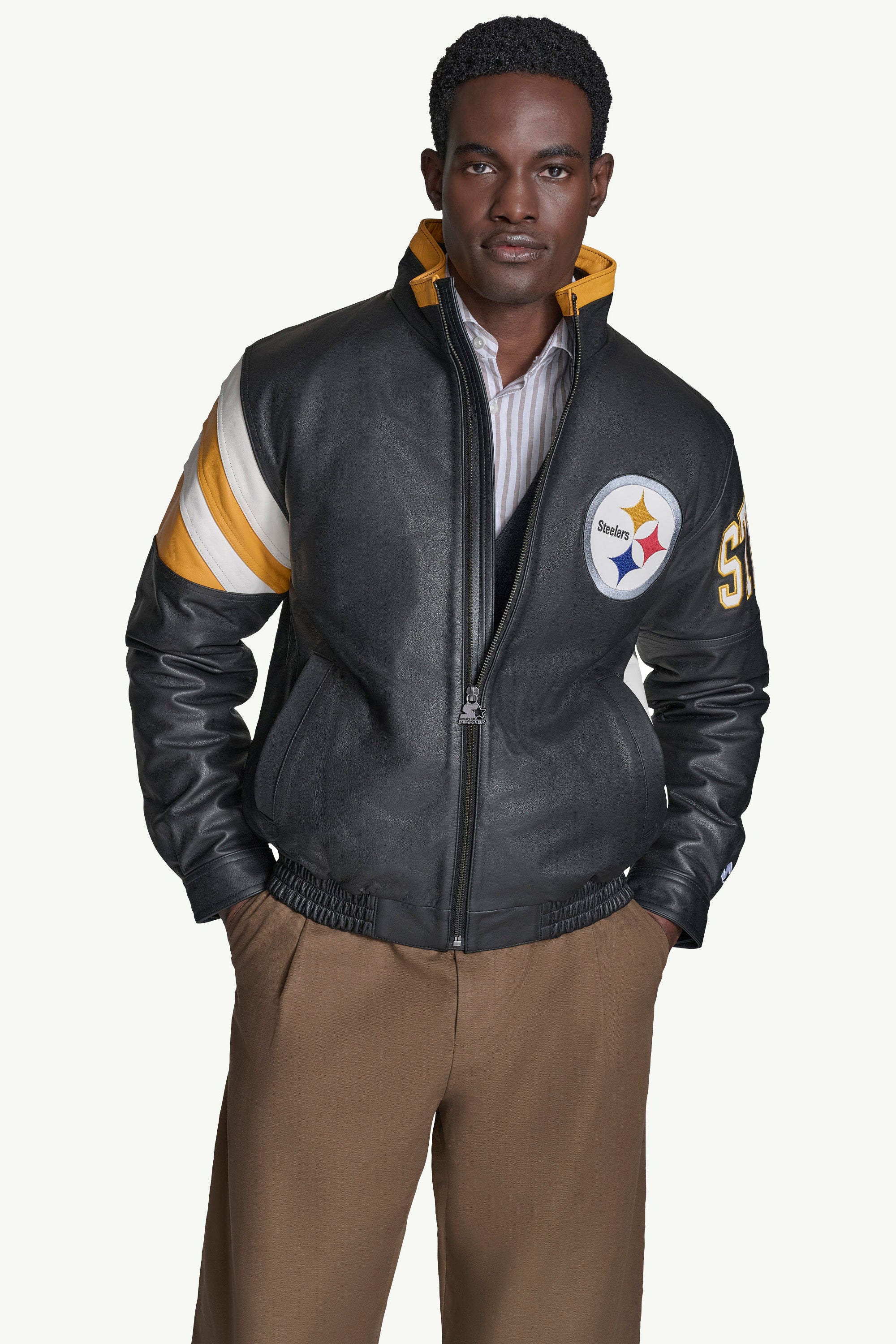 MENS PITTSBURGH STEELERS FULL ZIP LEATHER JACKET View 1 | NFL MENS PITTSBURGH STEELERS FULL ZIP LEATHER JACKET View 1 | NFL