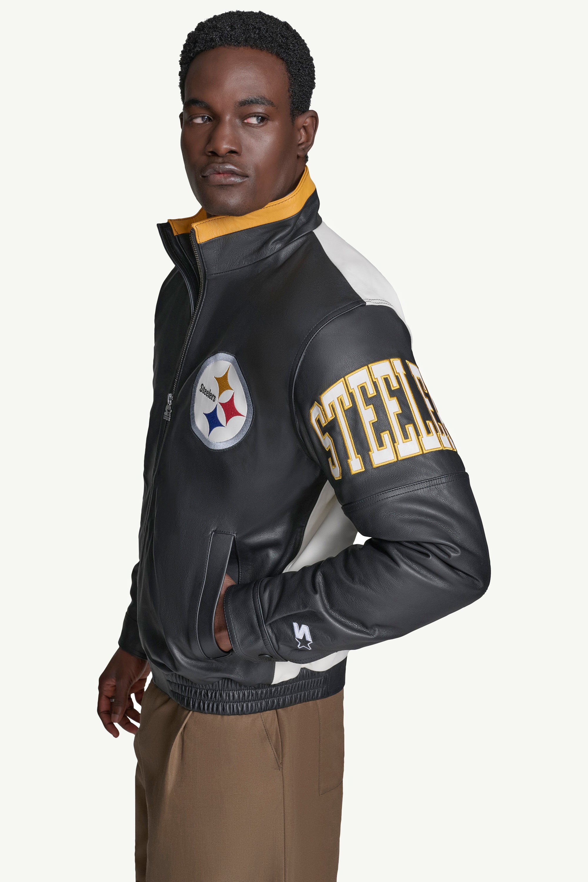 MENS PITTSBURGH STEELERS FULL ZIP LEATHER JACKET View 4 | STARTER CLASSICS
