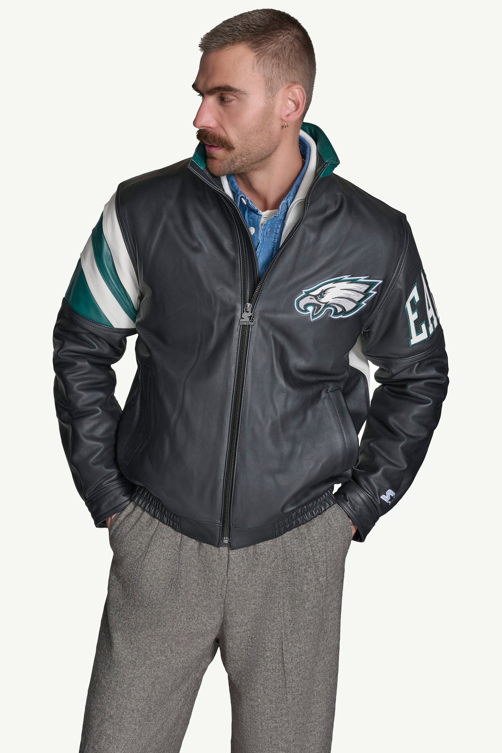 MENS PHILADELPHIA EAGLES FULL ZIP LEATHER JACKET View 1 | NFL MENS PHILADELPHIA EAGLES FULL ZIP LEATHER JACKET View 1 | NFL