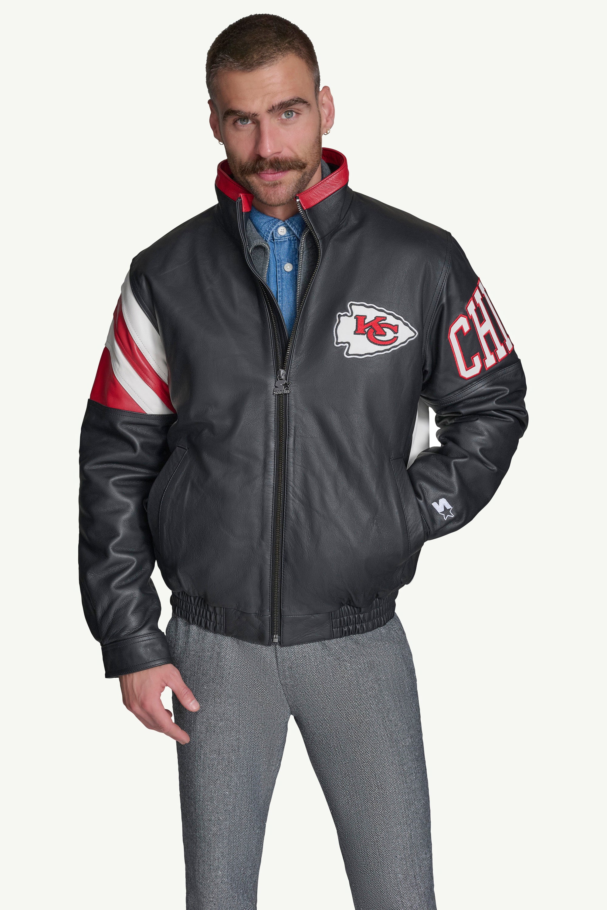 MENS KANSAS CITY CHIEFS FULL ZIP LEATHER JACKET View 1 | NFL MENS KANSAS CITY CHIEFS FULL ZIP LEATHER JACKET View 1 | NFL