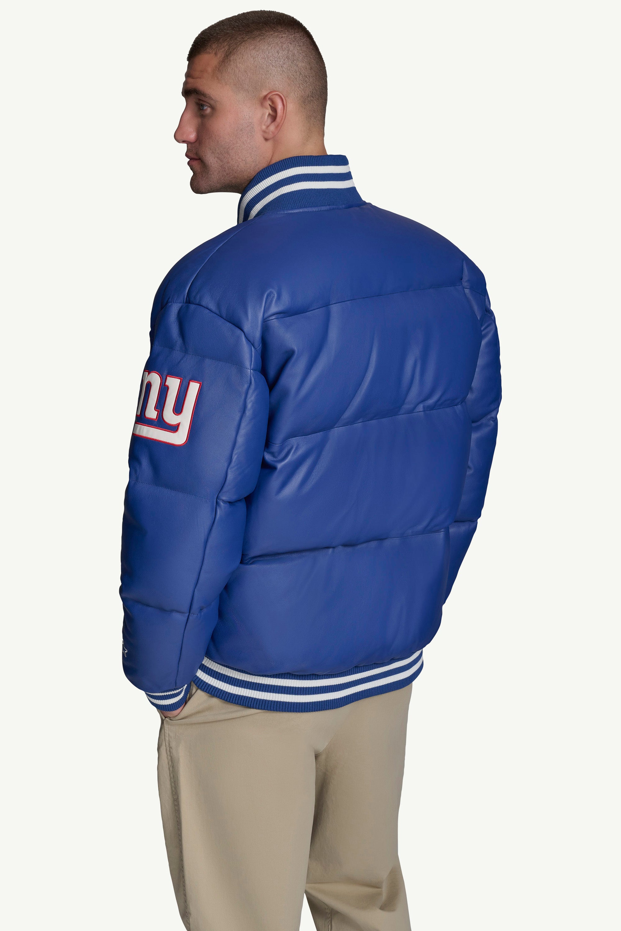 MENS NEW YORK GIANTS LEATHER PUFFER JACKET View 2 | NFL MENS NEW YORK GIANTS LEATHER PUFFER JACKET View 2 | NFL